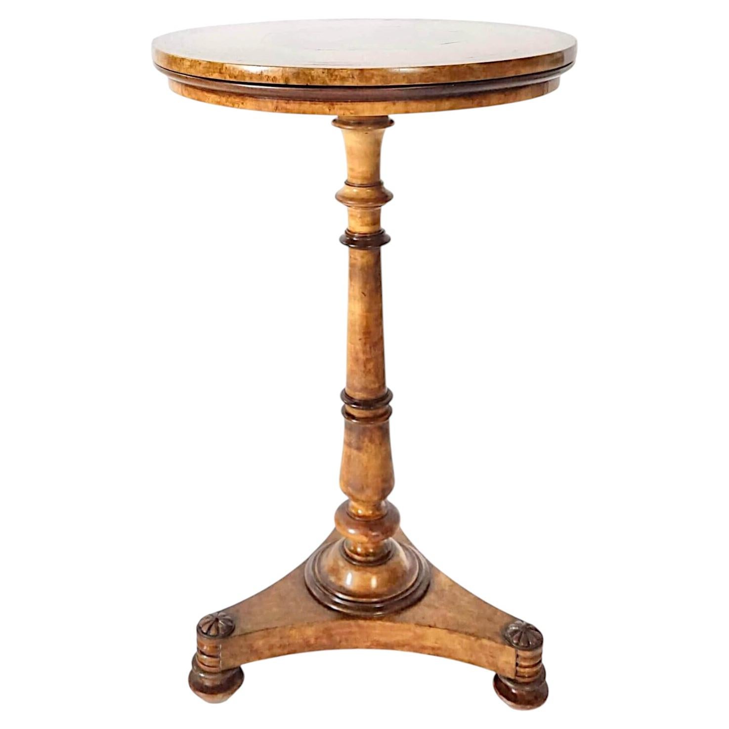 English Mahogany Inlaid Birdseye Maple Occasional Table by Seddons, circa 1840