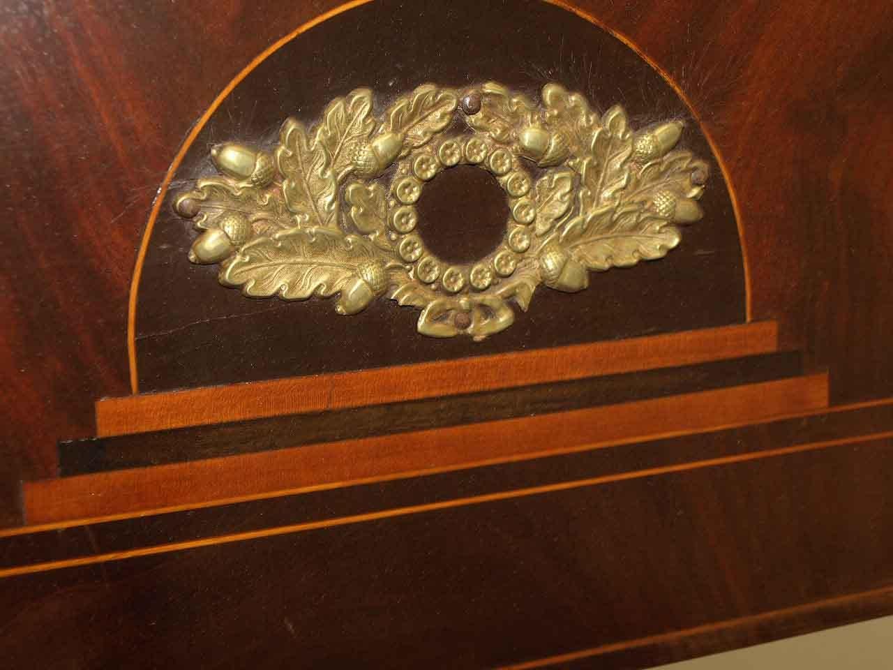 Brass English Mahogany Inlaid Mirror For Sale