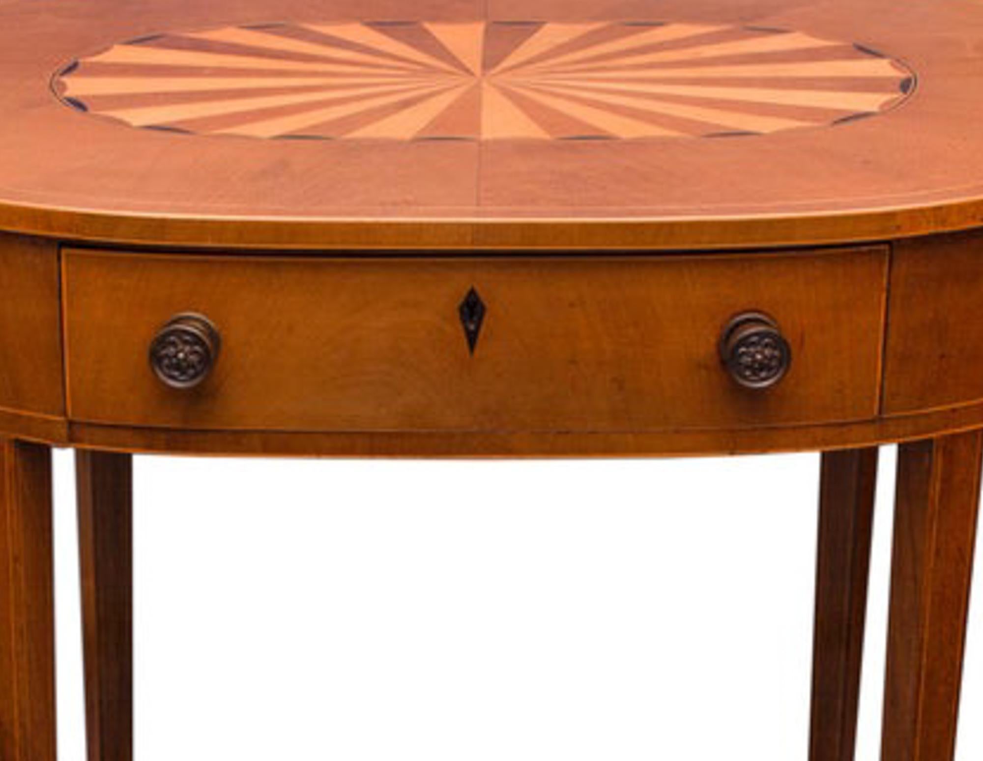 Inlay English Mahogany Inlaid Oval Table For Sale