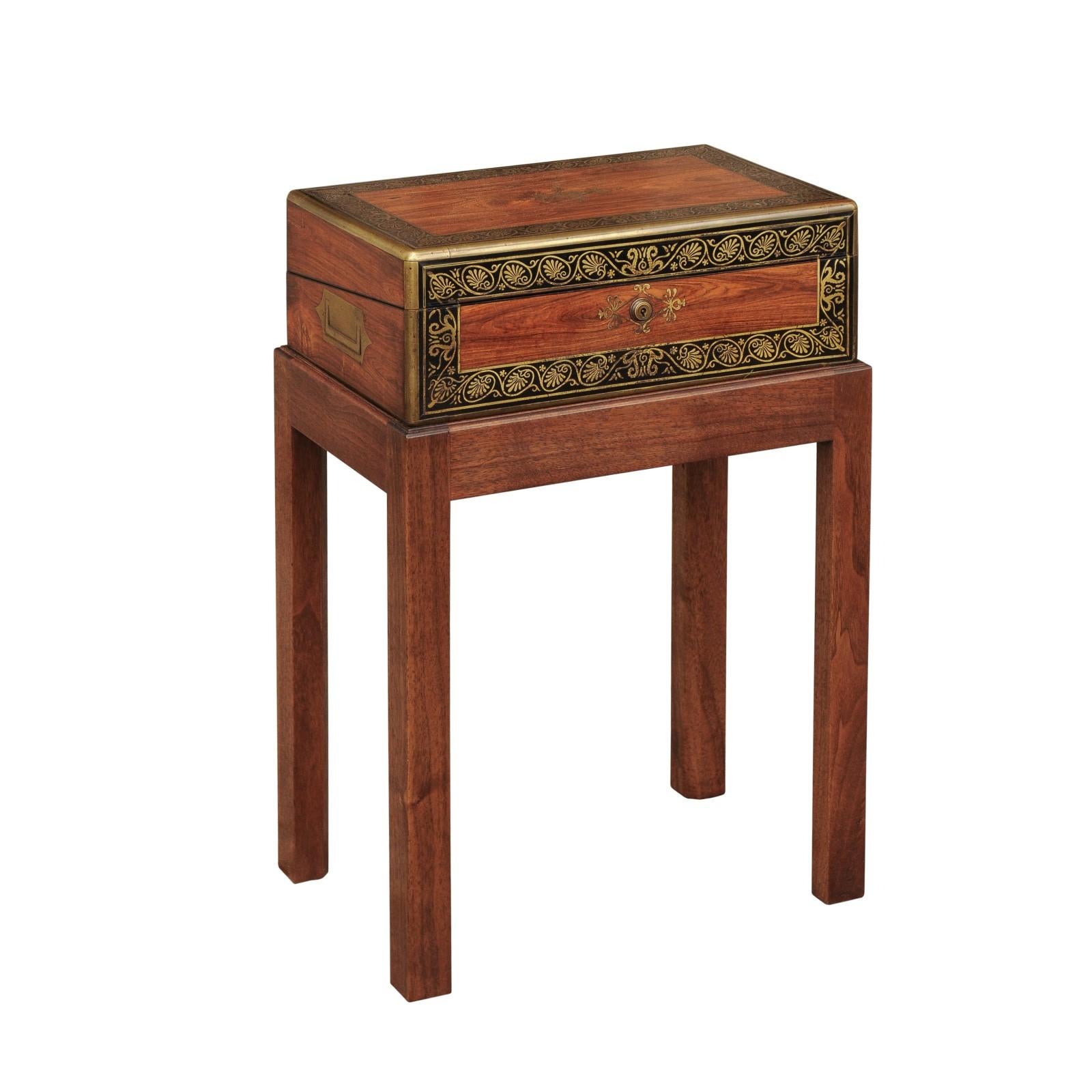 English Mahogany Lap Desk circa 1870 with Gilded Accents and Custom-Made Base