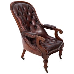Antique English Mahogany Leather Armchair