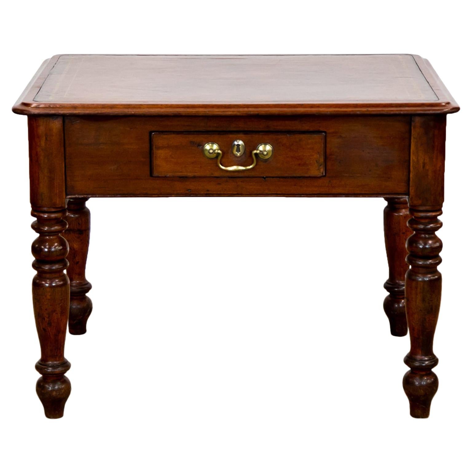 Centre de table en acajou anglais avec plateau en cuir