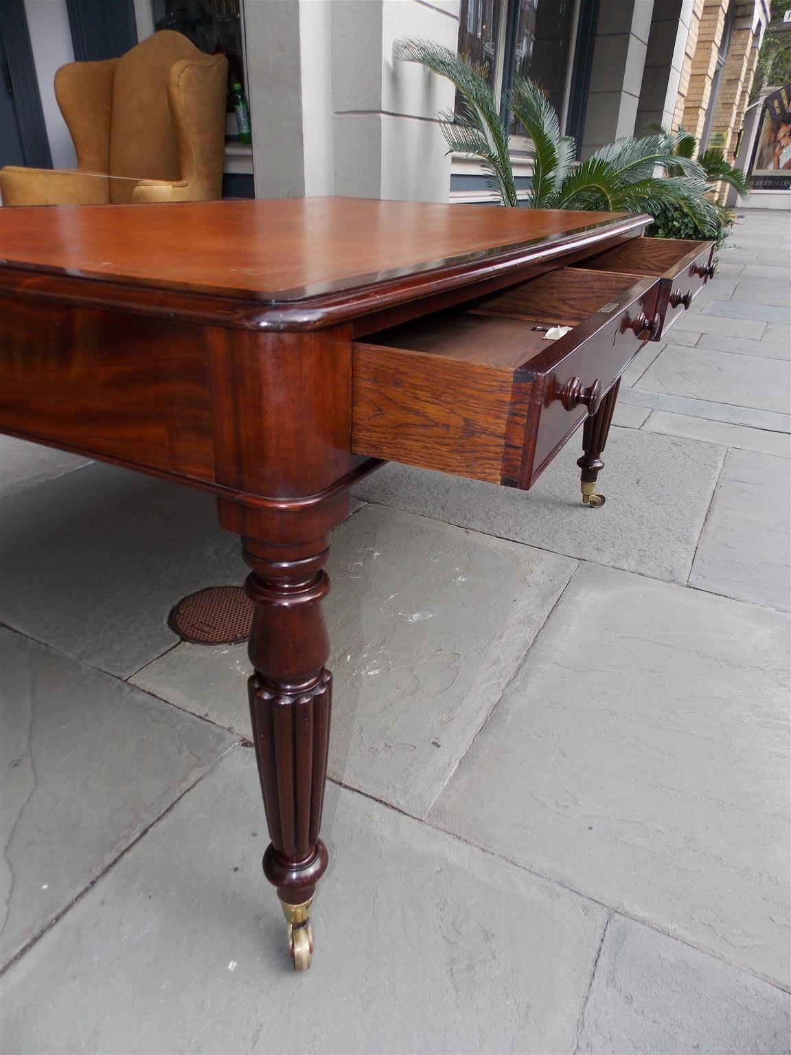 English Mahogany Leather Top Four-Drawer Partners Desk on Casters, Circa 1820 2