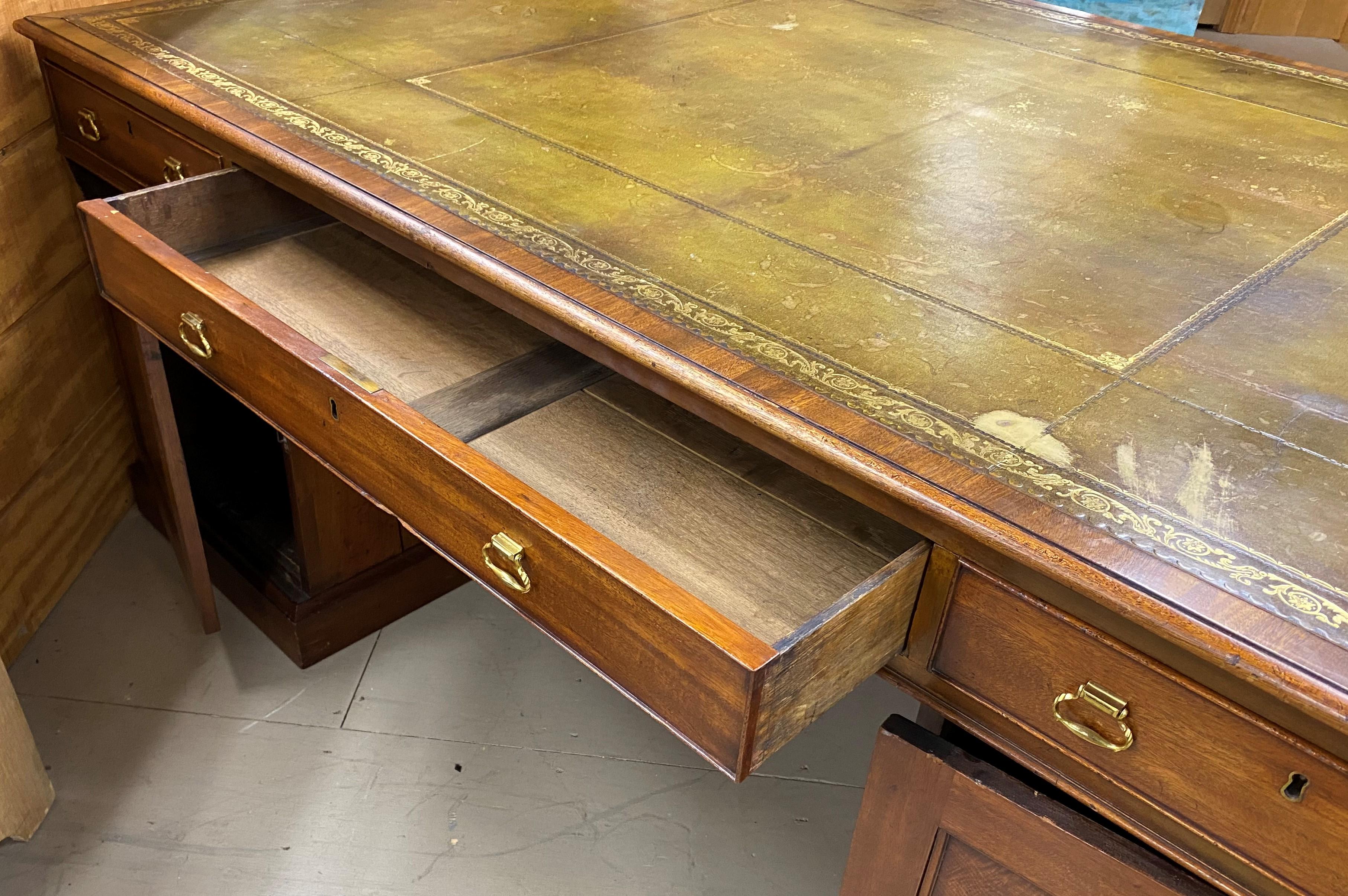 English Mahogany Leather Top Partners Desk For Sale 8