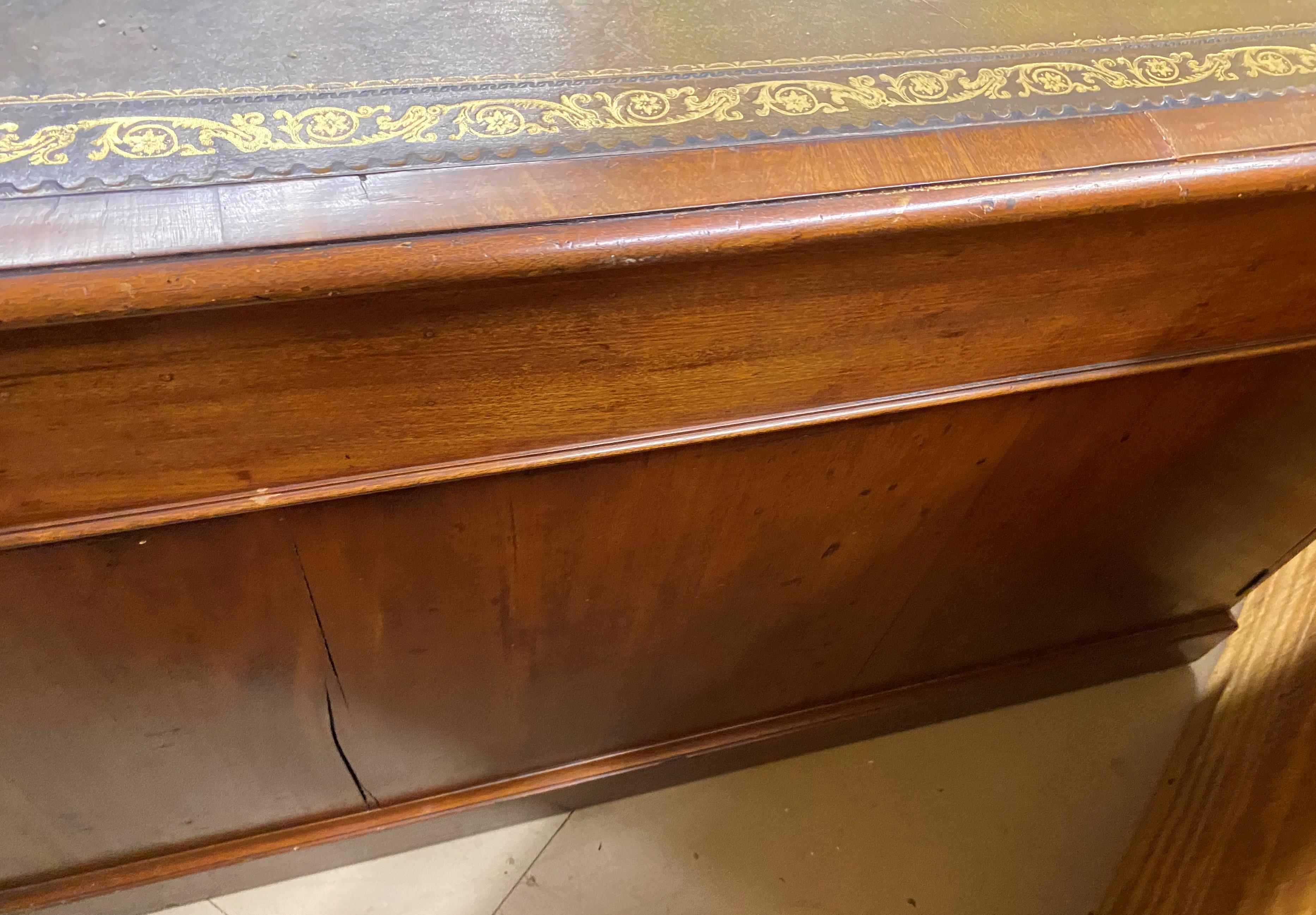 English Mahogany Leather Top Partners Desk For Sale 11