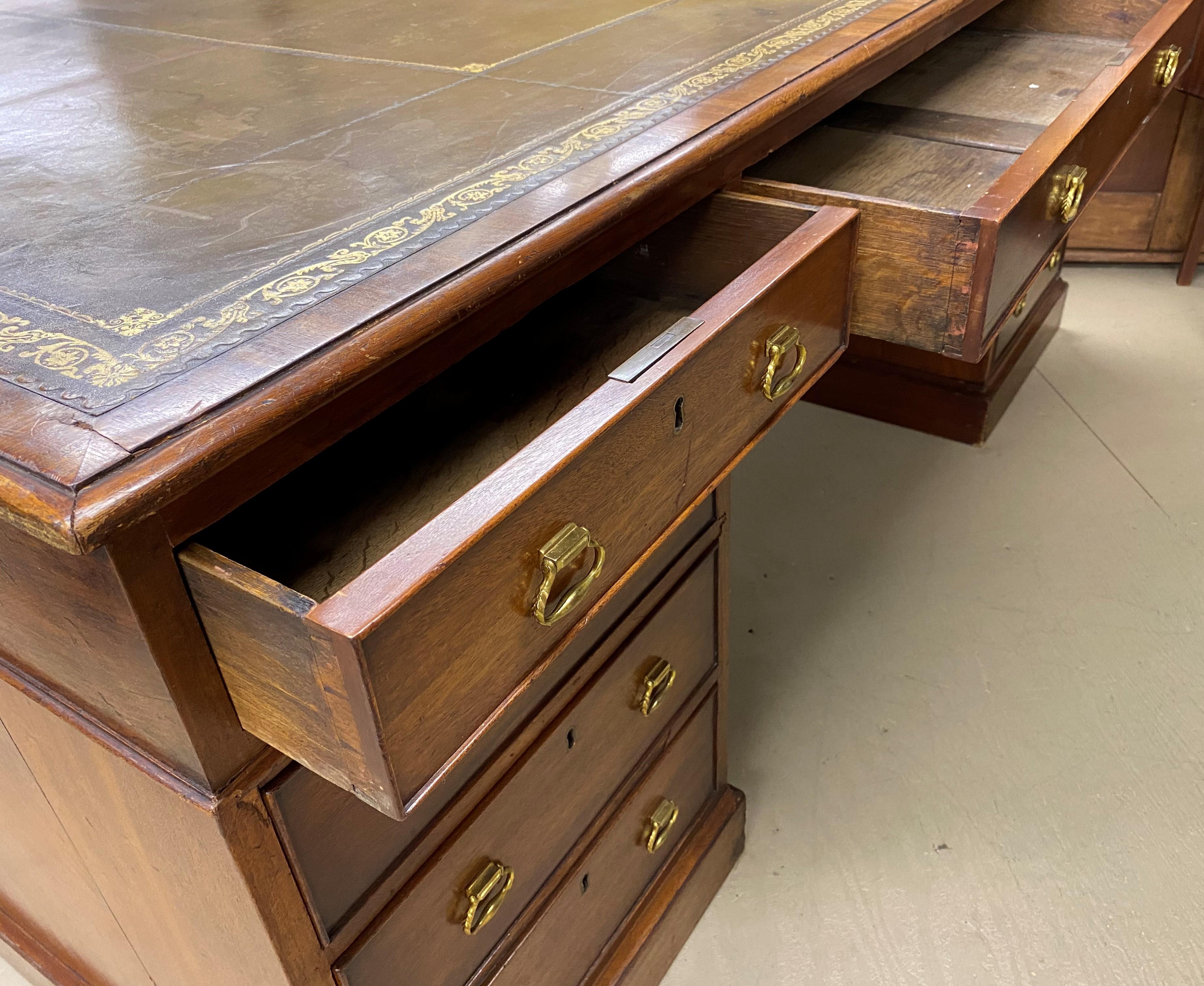 English Mahogany Leather Top Partners Desk For Sale 4