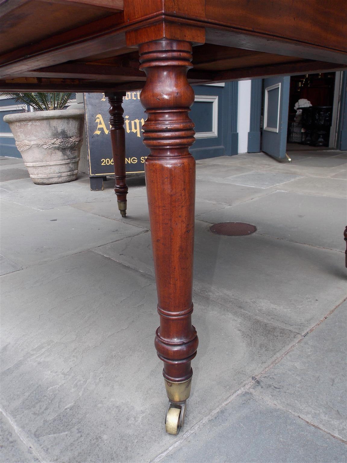 English Mahogany Leather Top Partners / Writing Desk with Orig, Casters, C. 1810 6