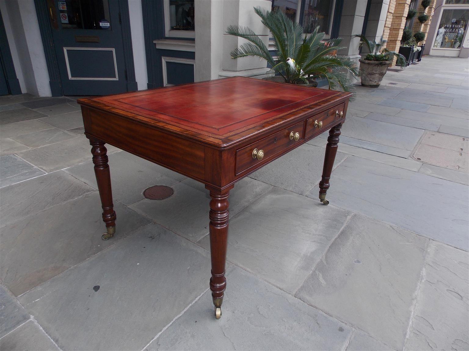 George III English Mahogany Leather Top Partners / Writing Desk with Orig, Casters, C. 1810
