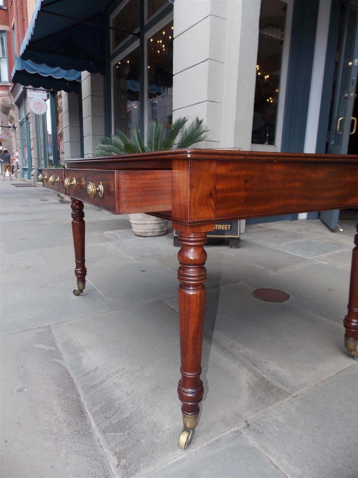 English Mahogany Leather Top Partners / Writing Desk with Orig, Casters, C. 1810 2