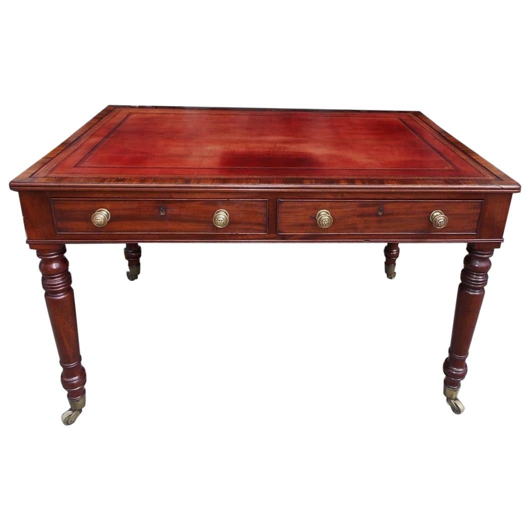 English Mahogany Leather Top Partners / Writing Desk with Orig, Casters, C. 1810