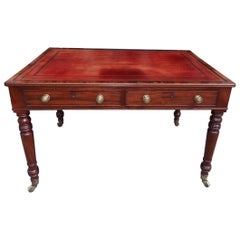 English Mahogany Leather Top Partners / Writing Desk with Orig, Casters, C. 1810