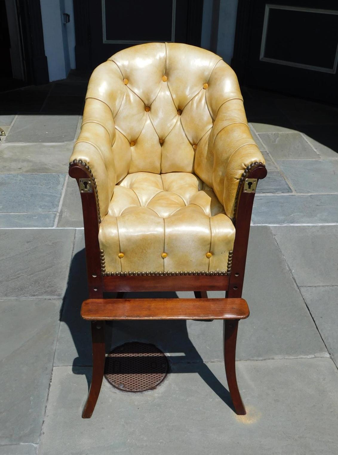 English Mahogany Leather Tufted High Chair with Tray and Splayed Legs, C. 1820 For Sale 4