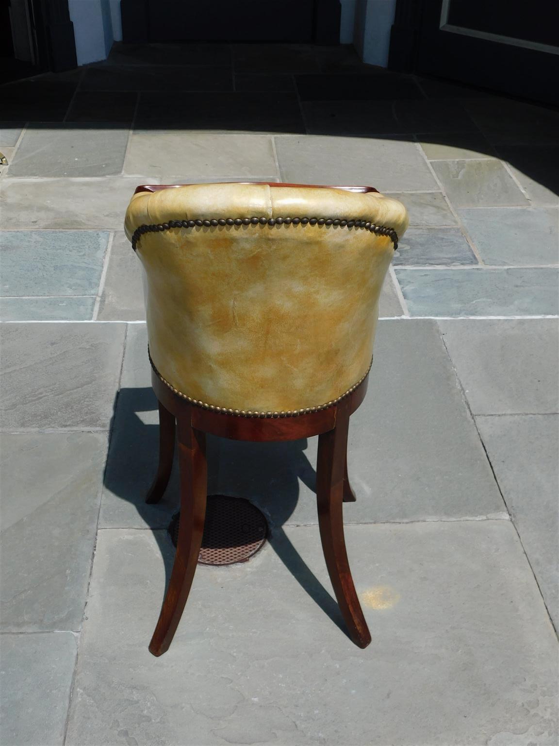 English Mahogany Leather Tufted High Chair with Tray and Splayed Legs, C. 1820 For Sale 1