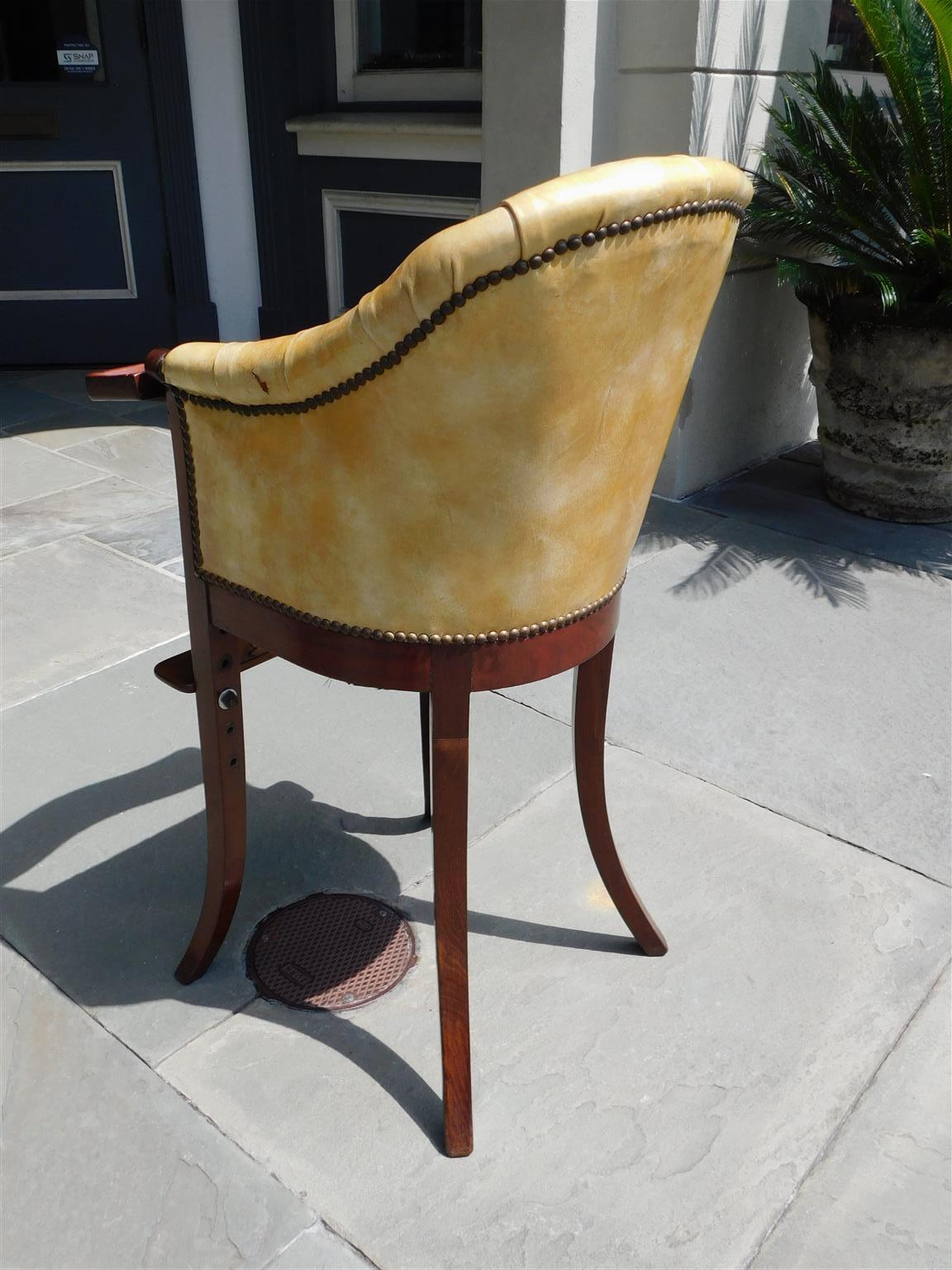 English Mahogany Leather Tufted High Chair with Tray and Splayed Legs, C. 1820 For Sale 2