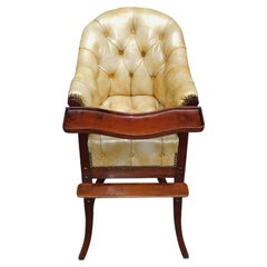 Seggiolone inglese in pelle di mogano con vassoio e gambe stese, C.C. 1820