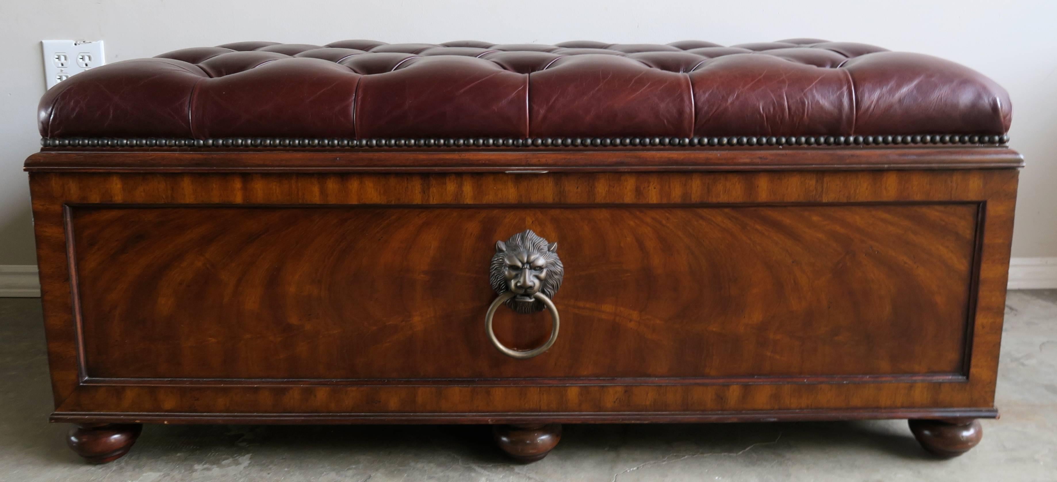 English Mahogany Leather Tufted Trunk or Bench 5