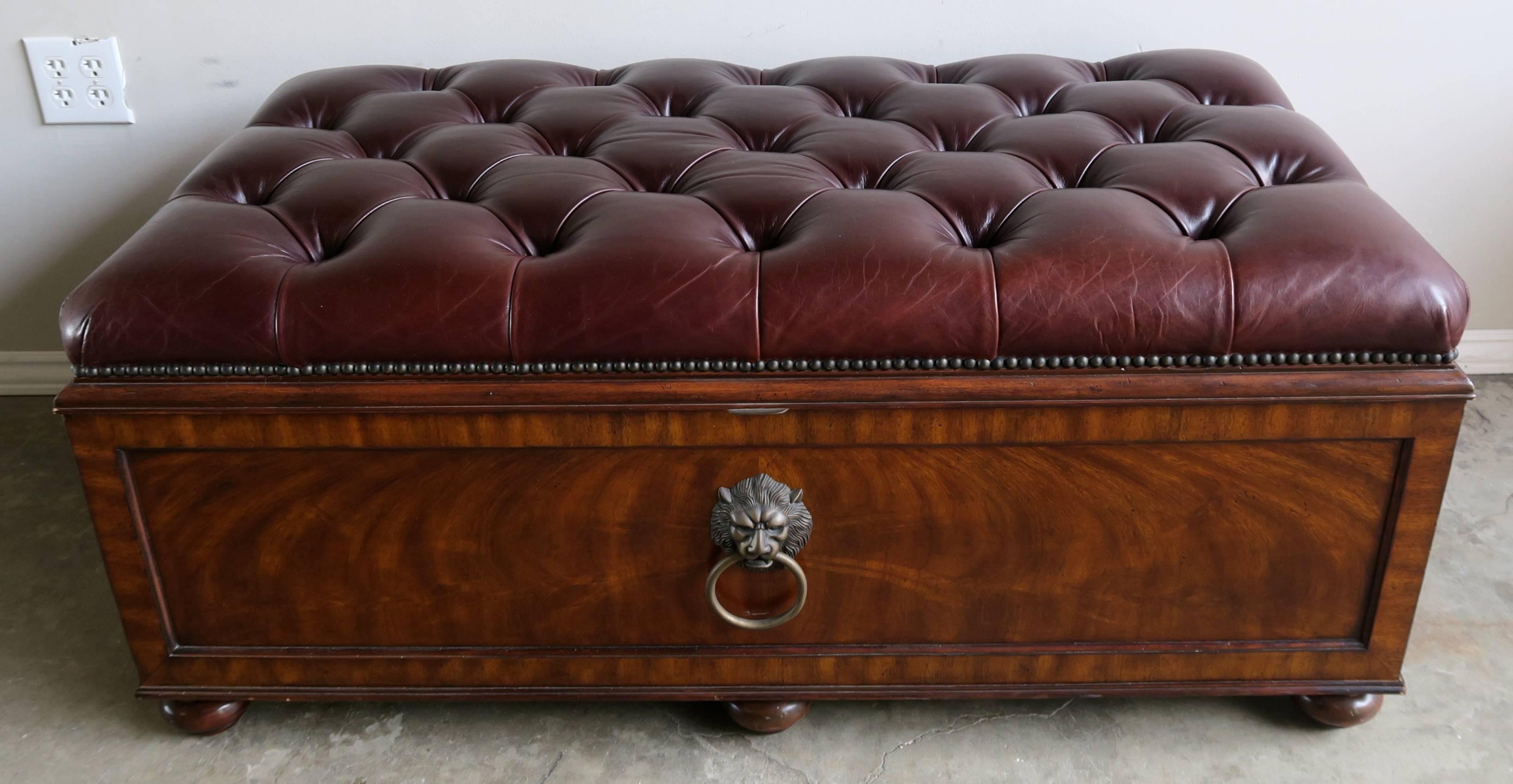 Other English Mahogany Leather Tufted Trunk or Bench