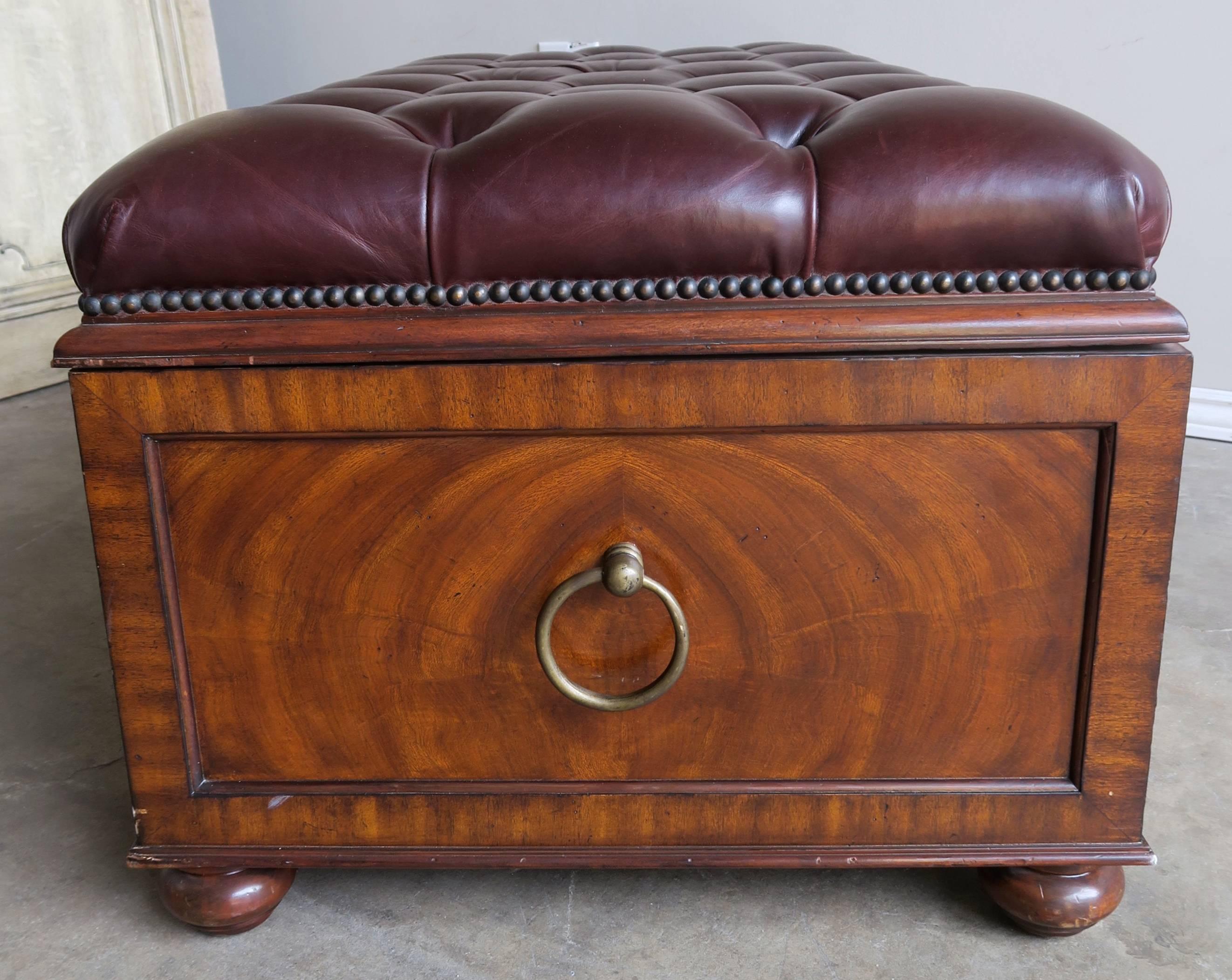 English Mahogany Leather Tufted Trunk or Bench 3
