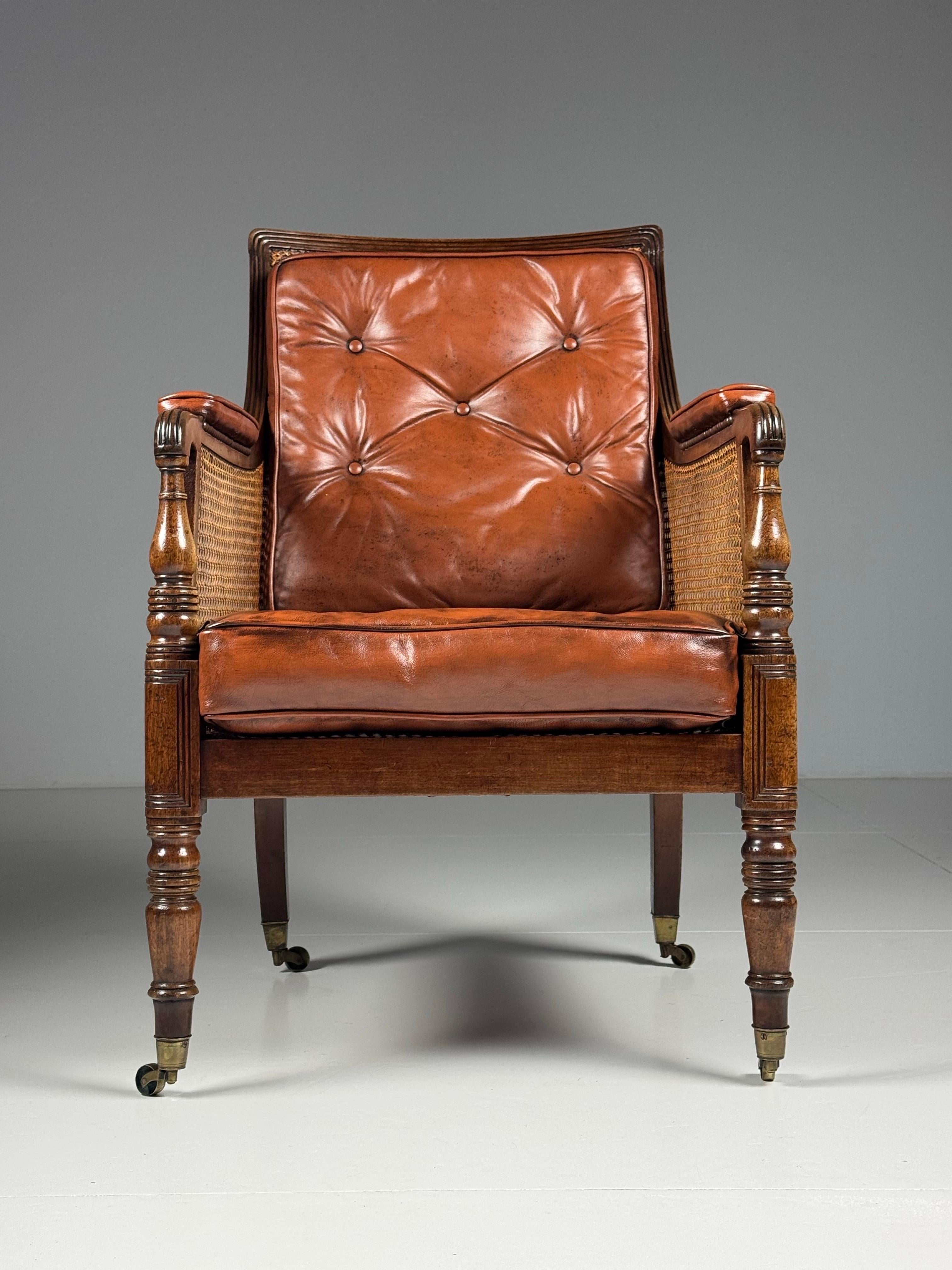 English Mahogany Library Bergère 1835 For Sale 8