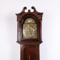 English Mahogany Longcase Clock with Marquetry and Brass Dial from the 1880s