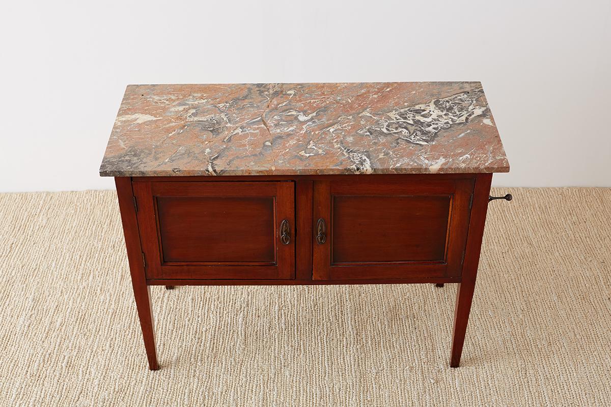 Hand-Crafted English Mahogany Marble-Top Cabinet or Console Table