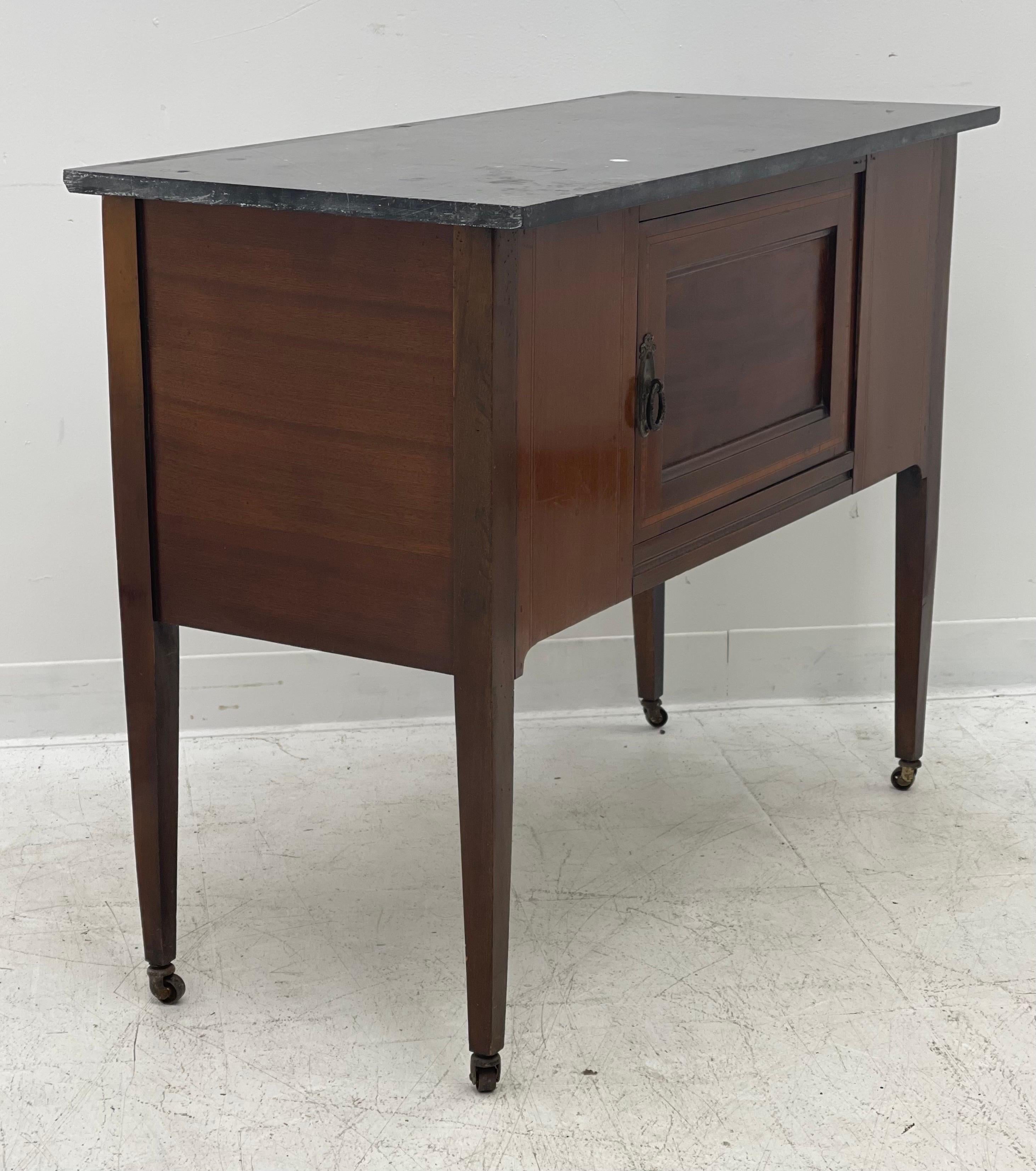 English Mahogany Marble-Top Cabinet or Console Table on Casters For Sale 2