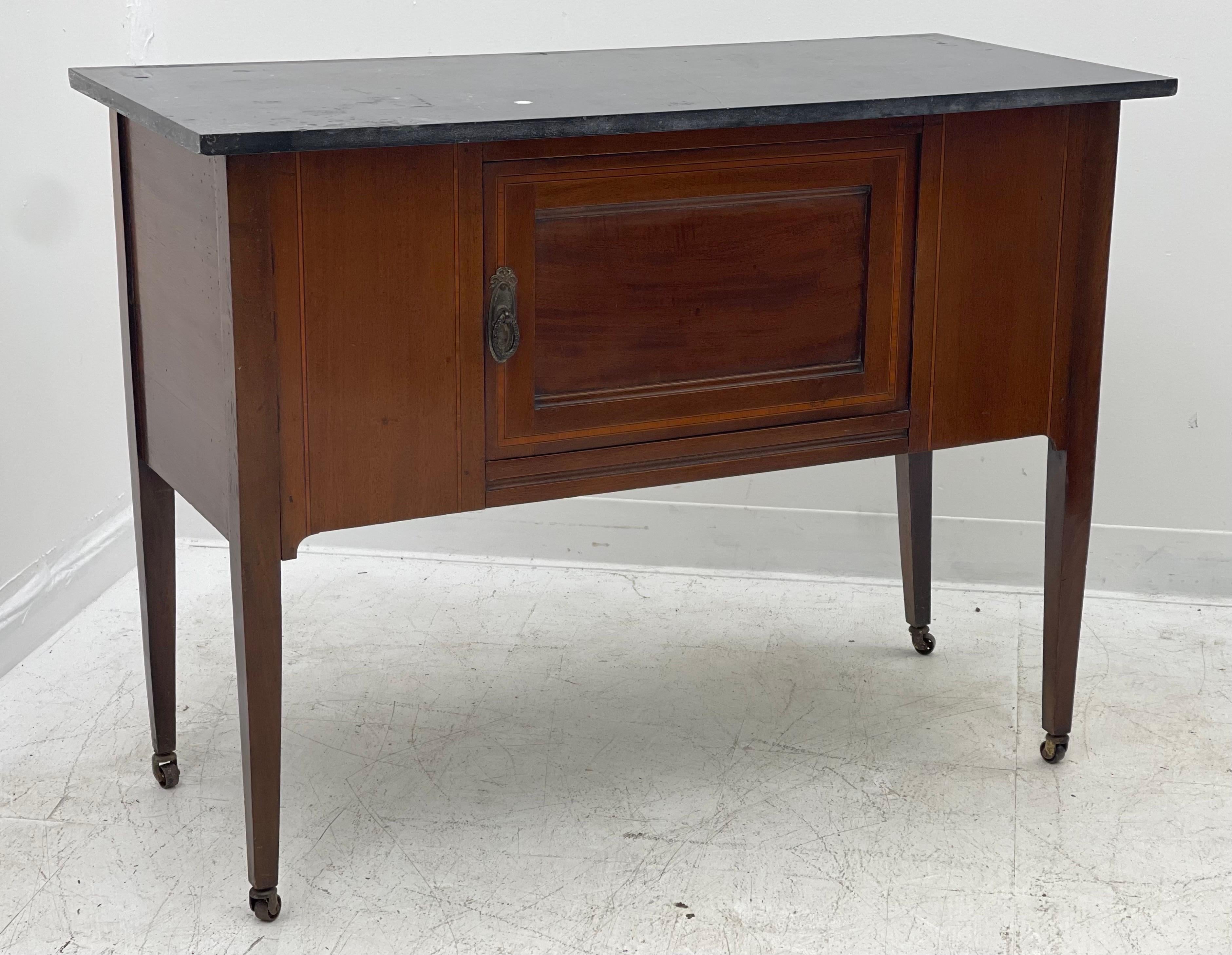 English Mahogany Marble-Top Cabinet or Console Table on Casters In Good Condition For Sale In Seattle, WA