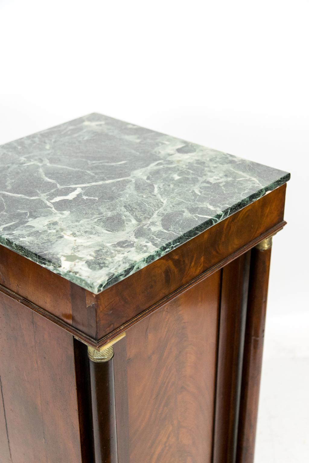 Brass English Mahogany Marble-Top Console Cabinet