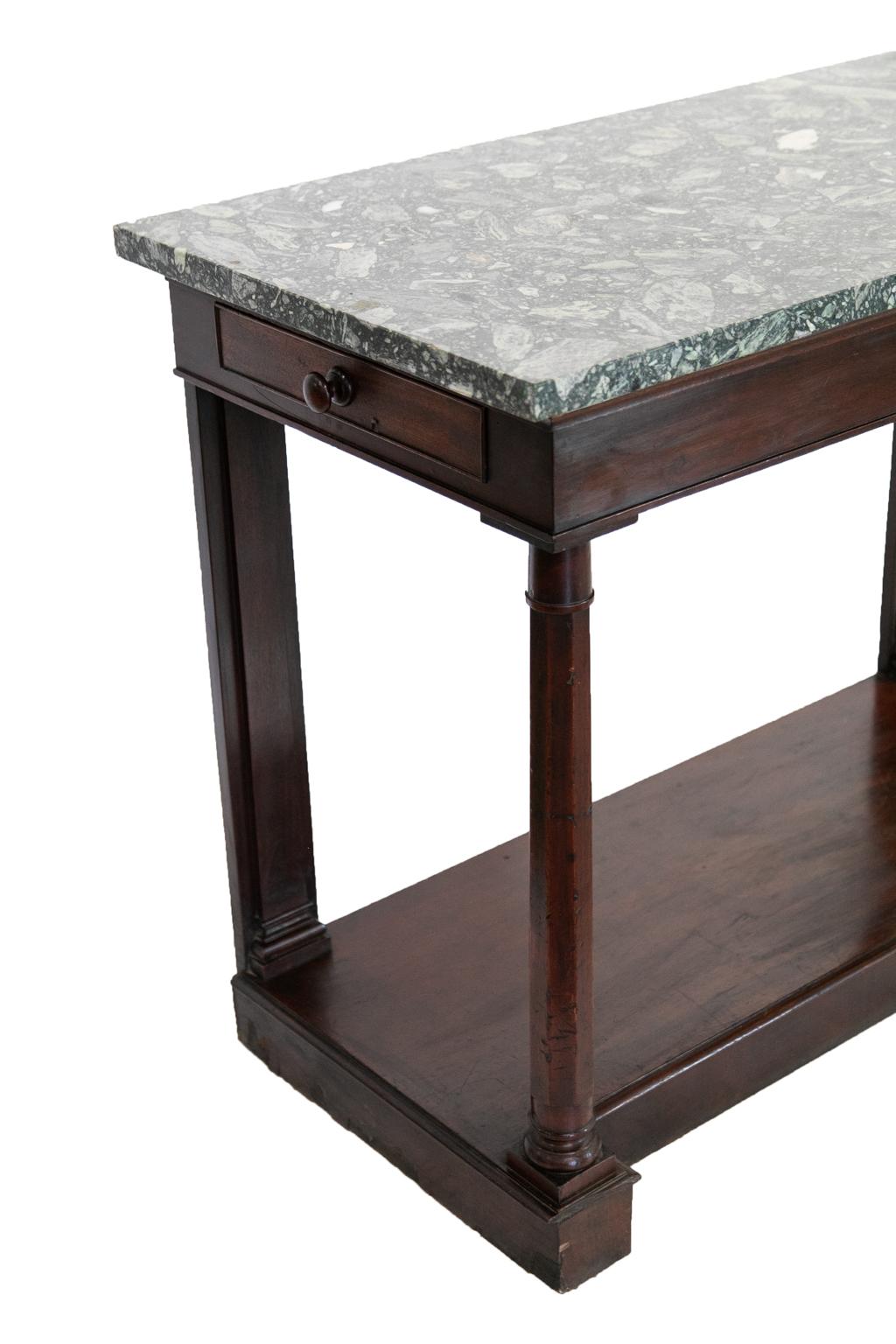 Turned English Mahogany Marble-Top Console Table For Sale