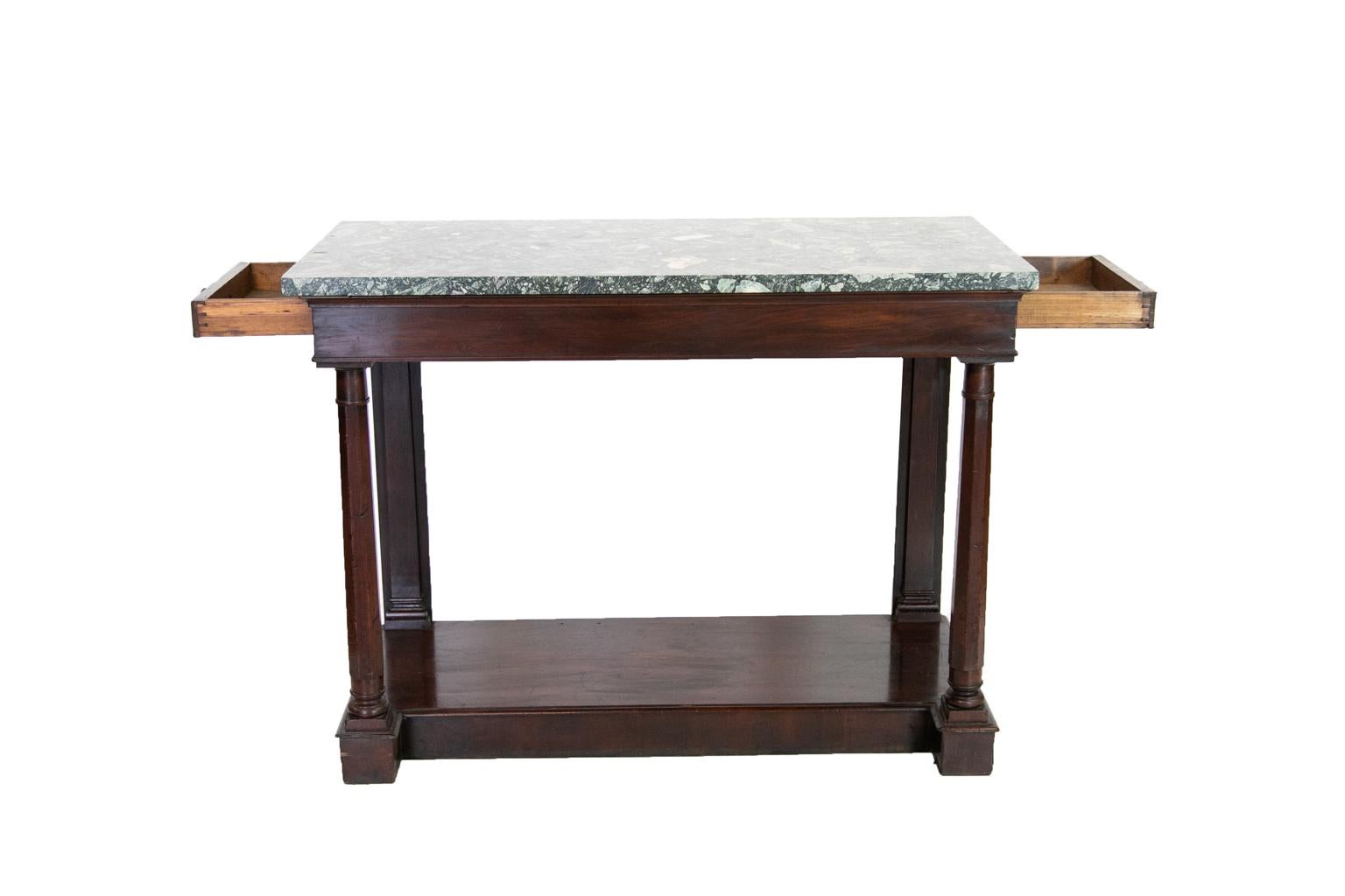 Mid-19th Century English Mahogany Marble-Top Console Table