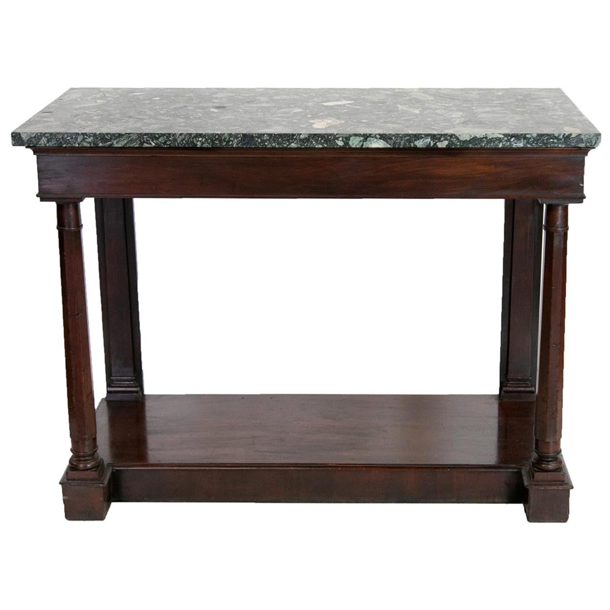 English Mahogany Marble-Top Console Table For Sale