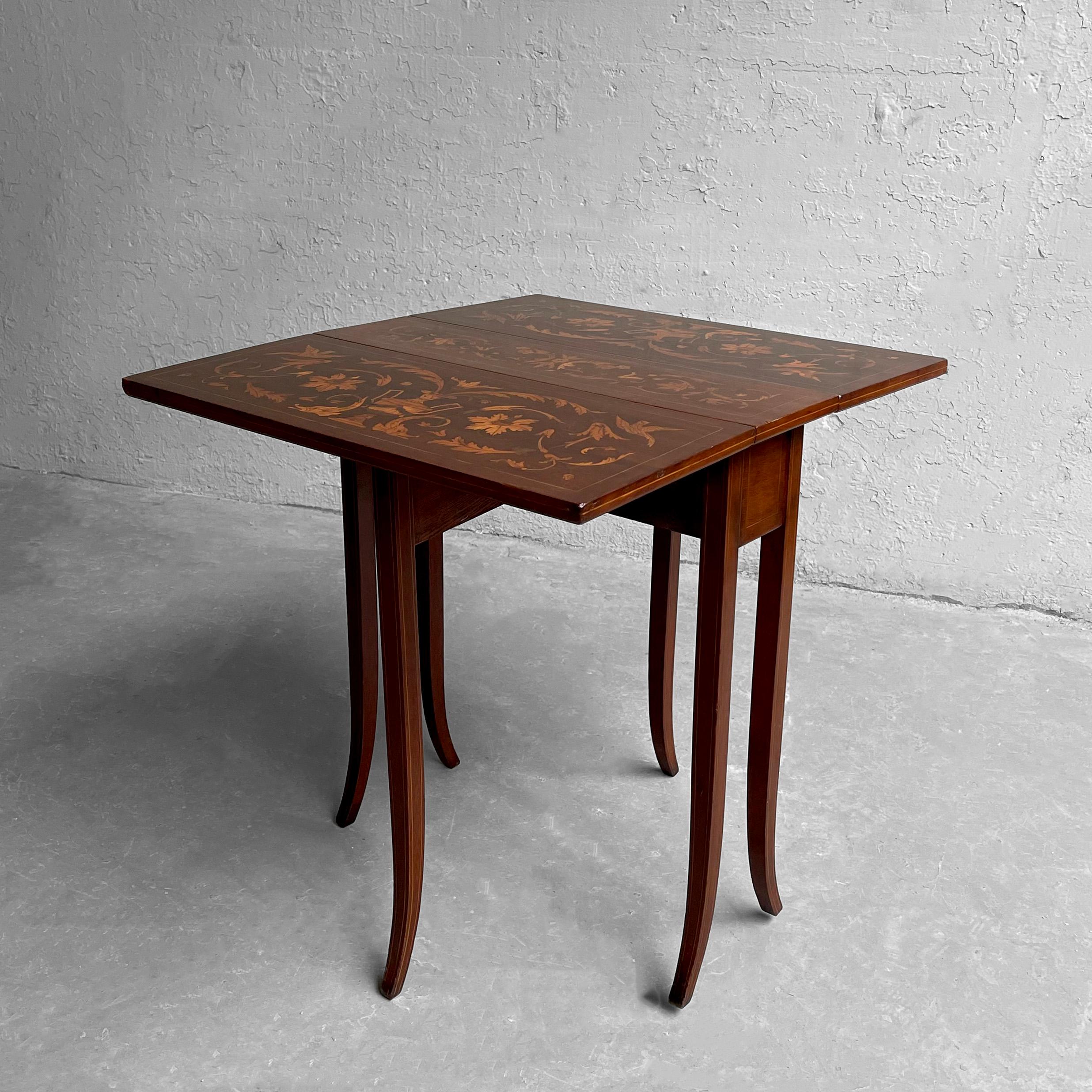 English Mahogany Marquetry Drop Leaf Side Table For Sale 4