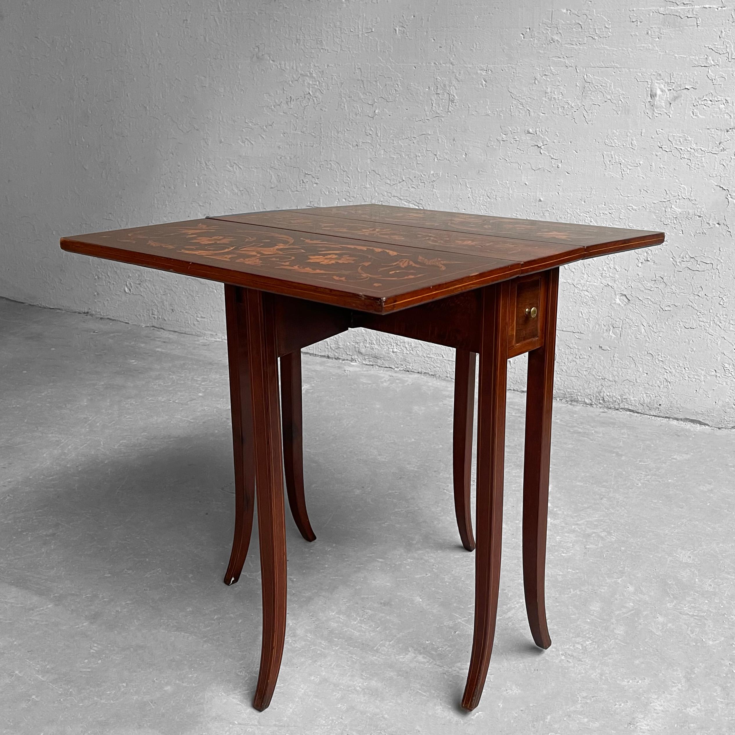 Regency English Mahogany Marquetry Drop Leaf Side Table For Sale