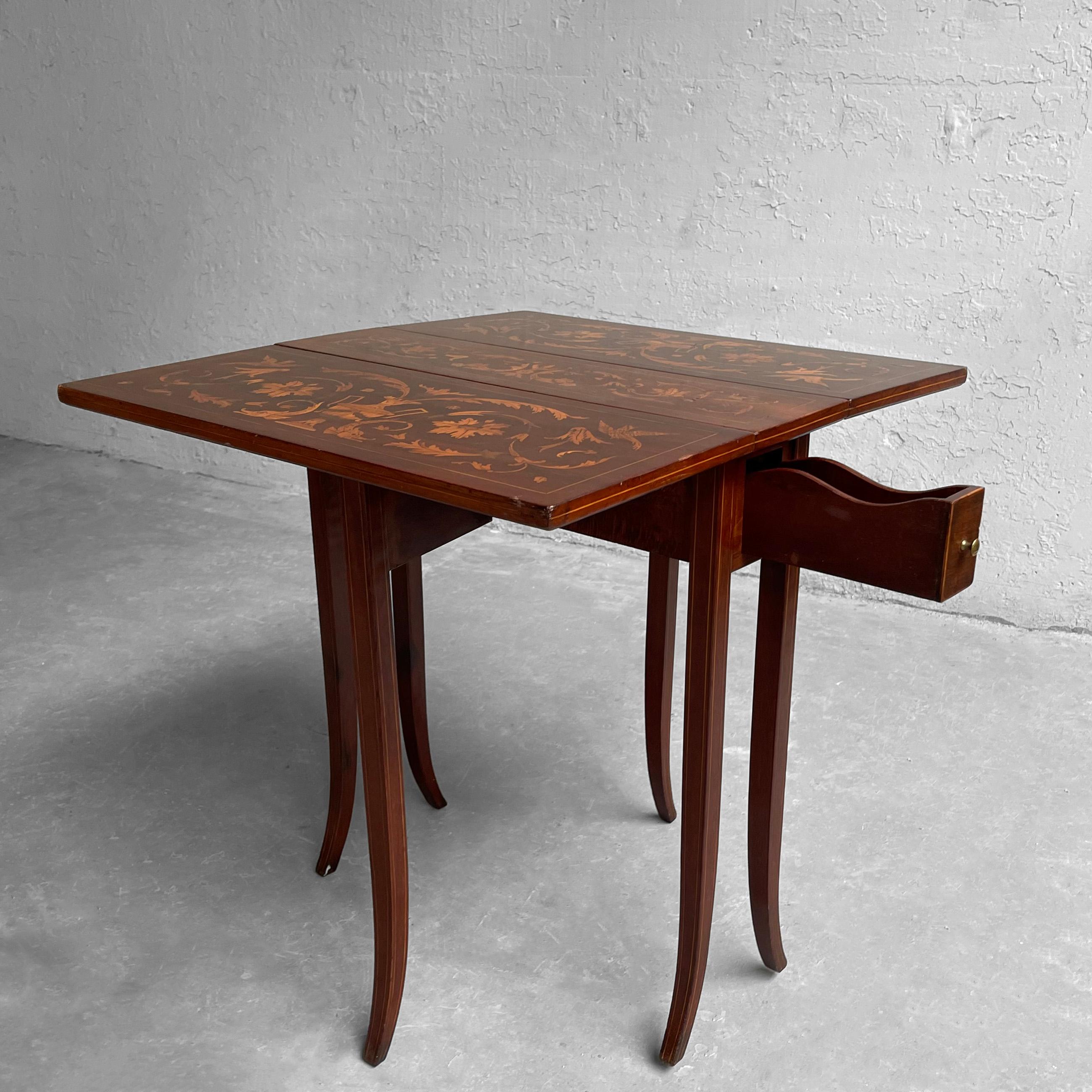 English Mahogany Marquetry Drop Leaf Side Table For Sale 1