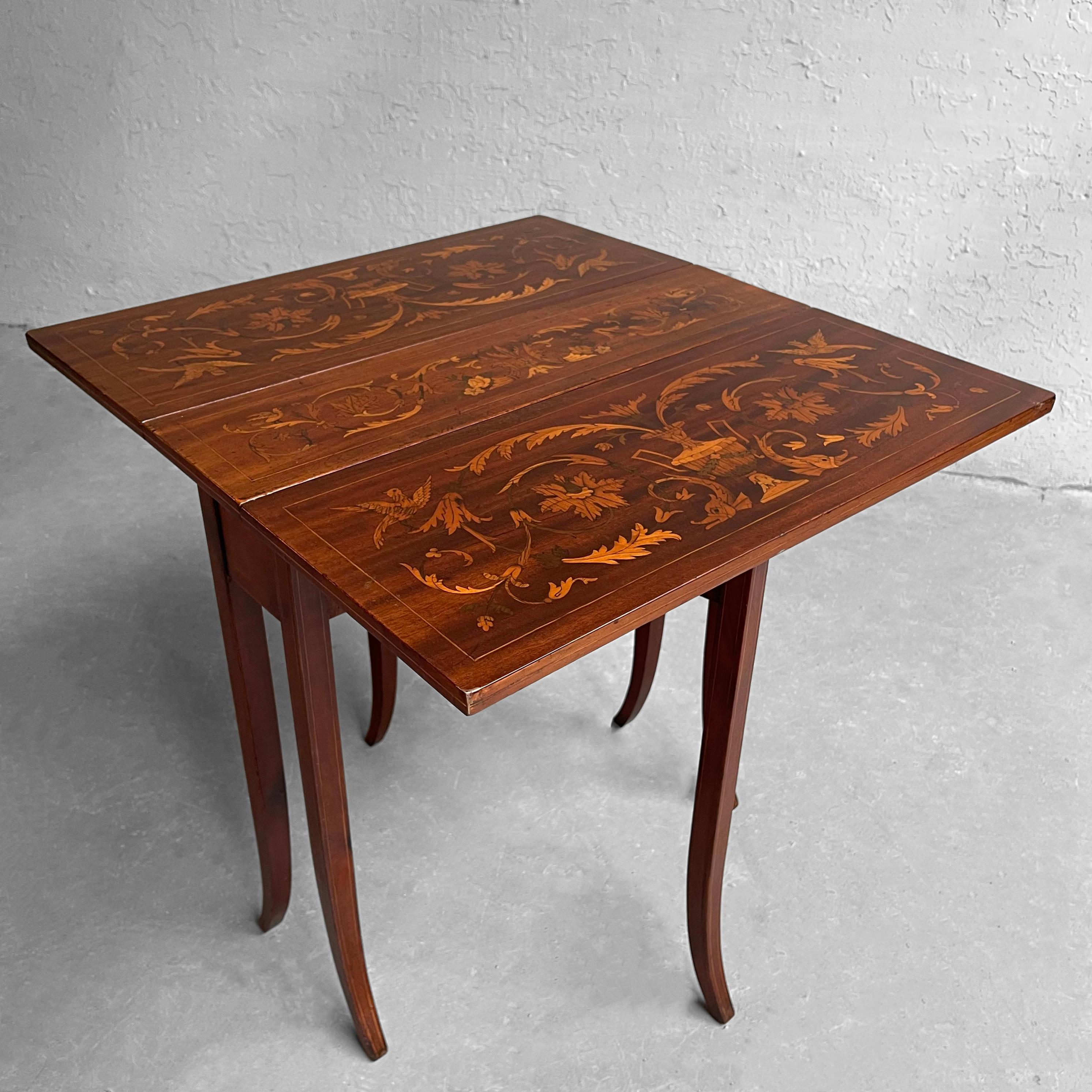 English Mahogany Marquetry Drop Leaf Side Table For Sale 2