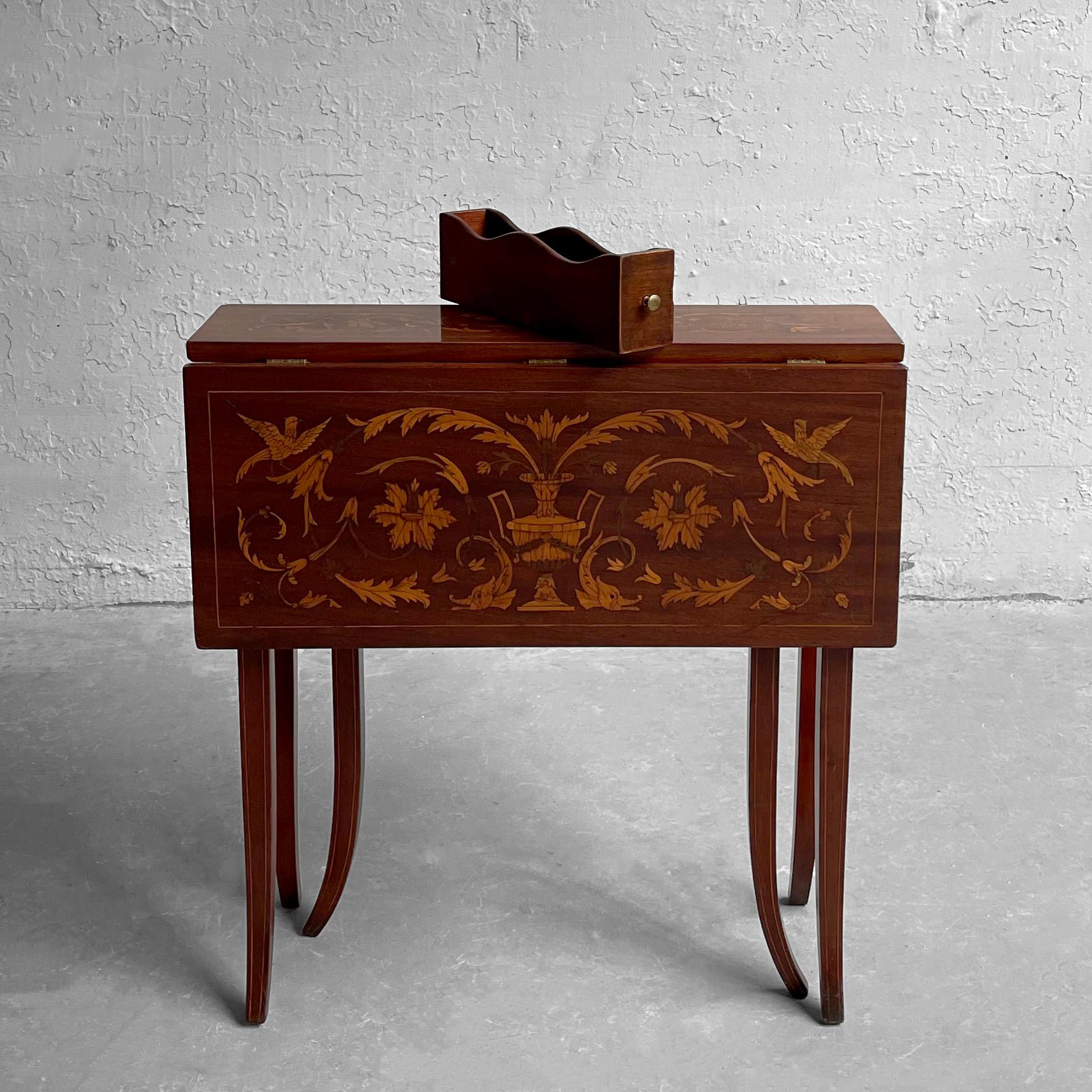 English Mahogany Marquetry Drop Leaf Side Table For Sale 3