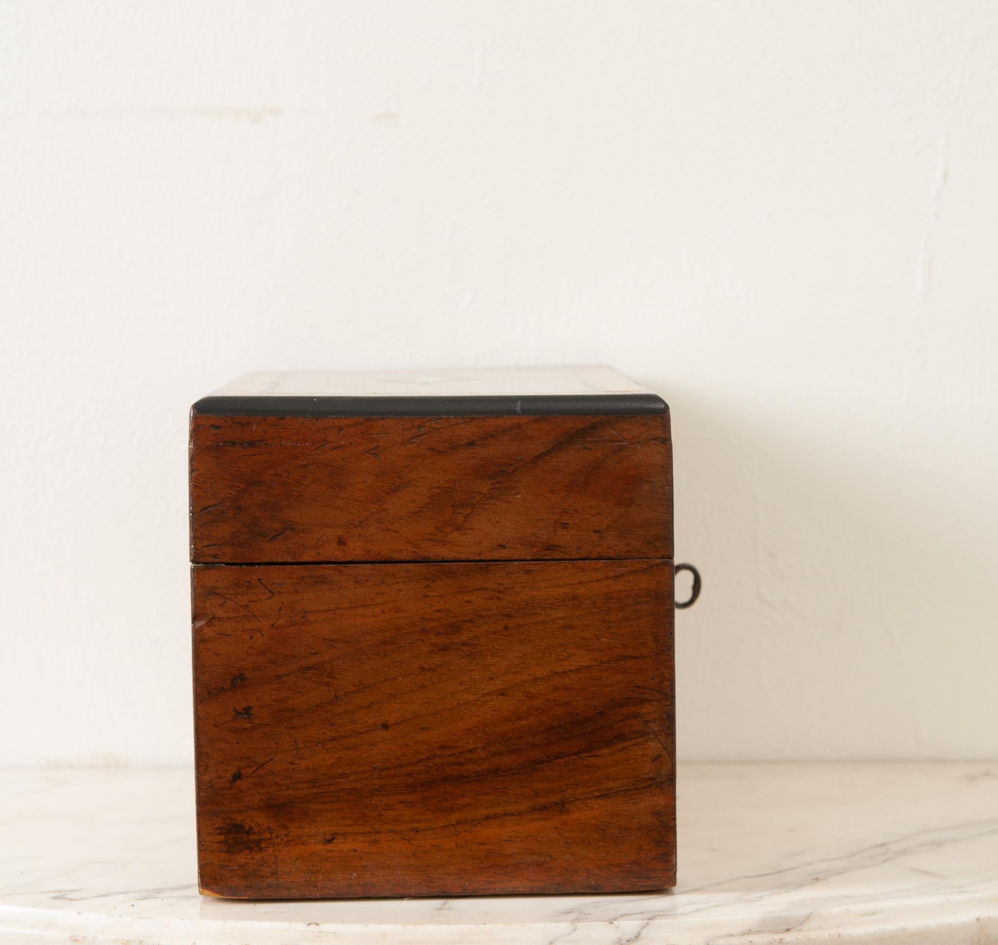 Mother-of-Pearl English Mahogany & Marquetry Tea Caddy