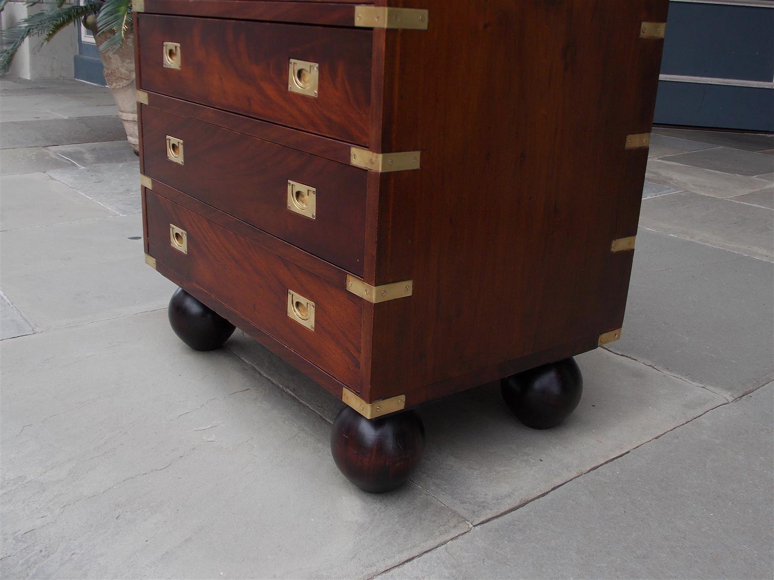 English Mahogany Military Campaign Tall Chest with Recessed Brasses, Circa 1870 1