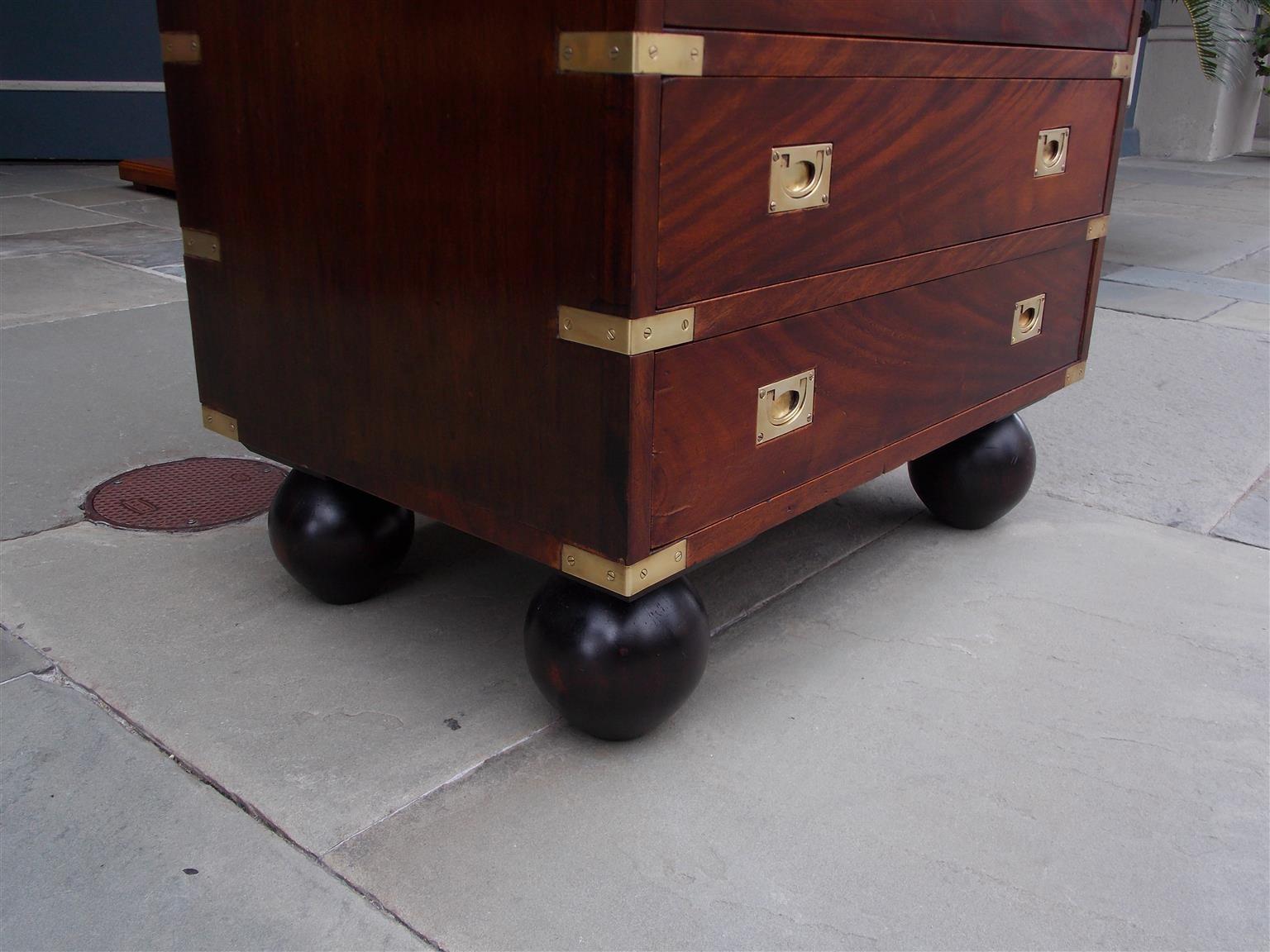 English Mahogany Military Campaign Tall Chest with Recessed Brasses, Circa 1870 2