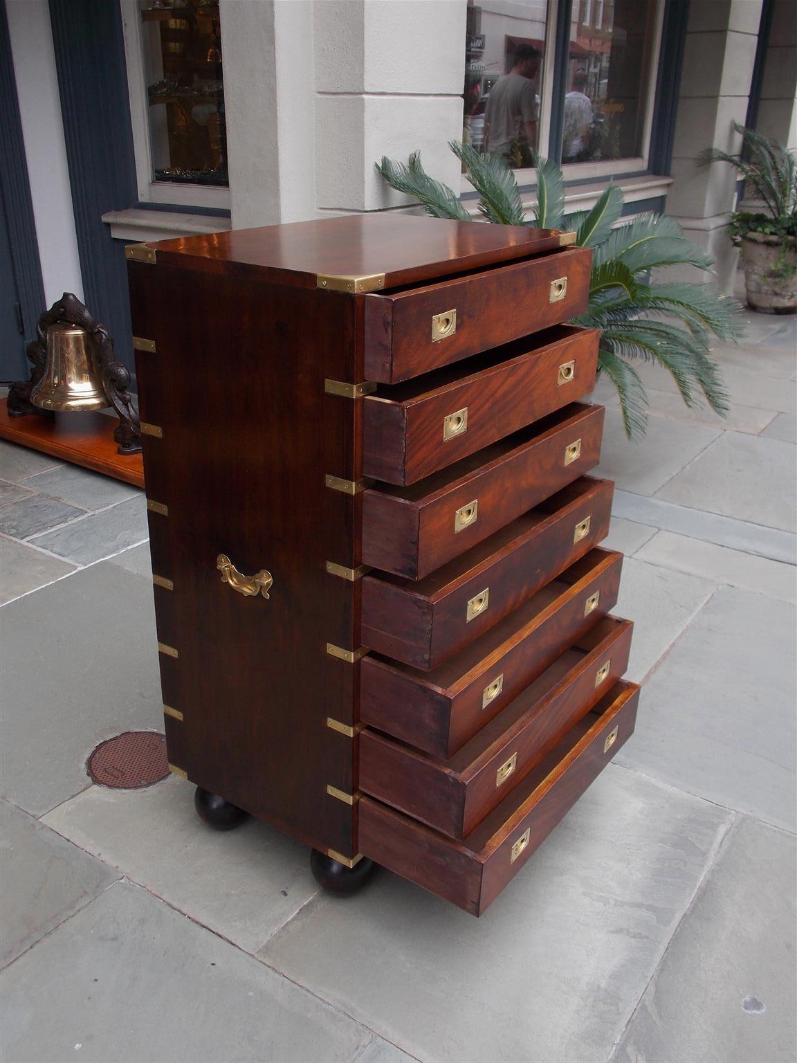 English Mahogany Military Campaign Tall Chest with Recessed Brasses, Circa 1870 3