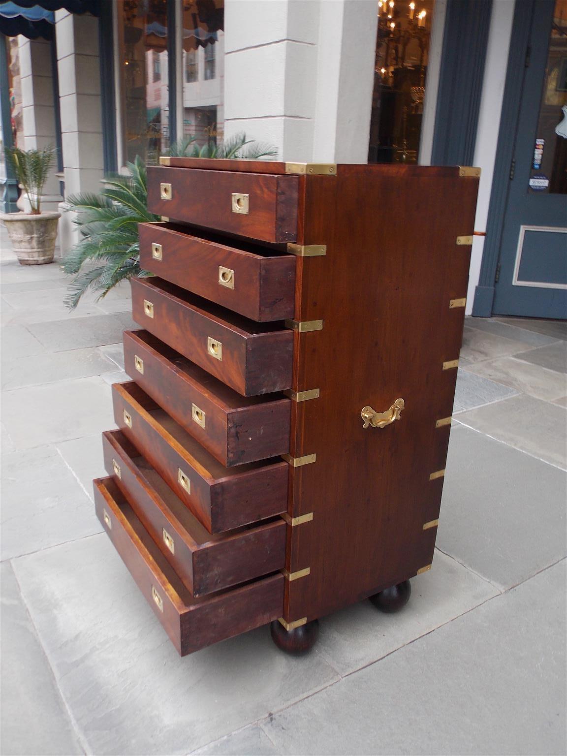 English Mahogany Military Campaign Tall Chest with Recessed Brasses, Circa 1870 4