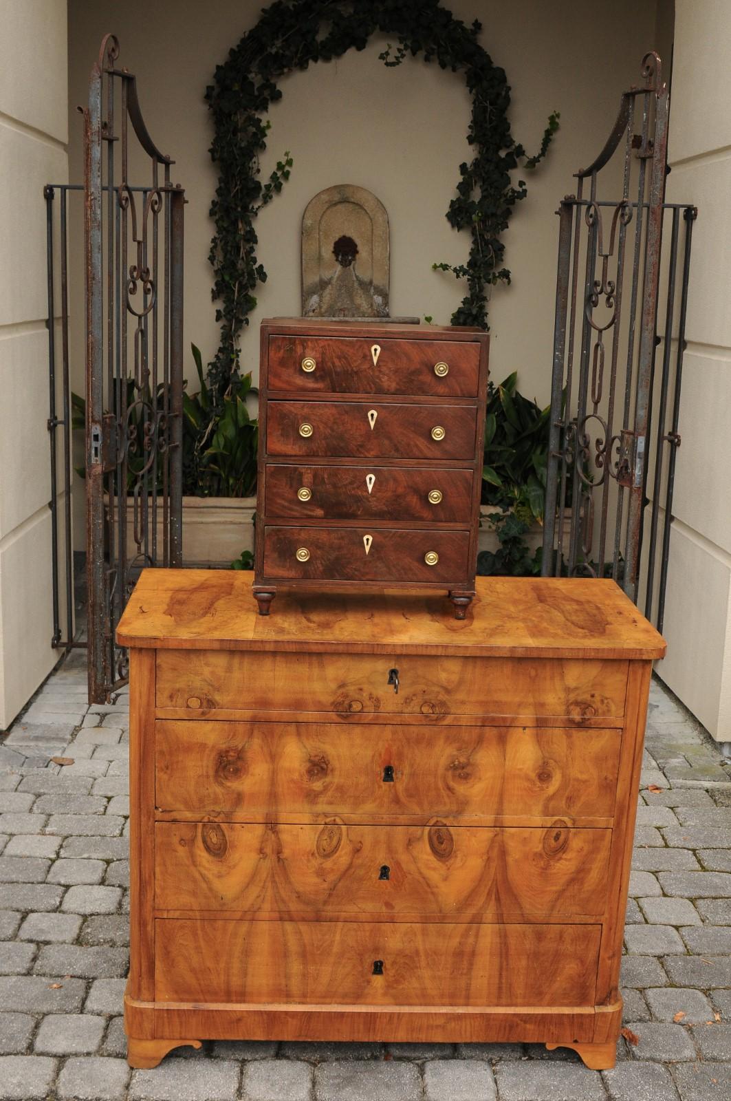 English Mahogany Mini Chest with Four Drawers and Toupie Feet, circa 1850 In Good Condition In Atlanta, GA
