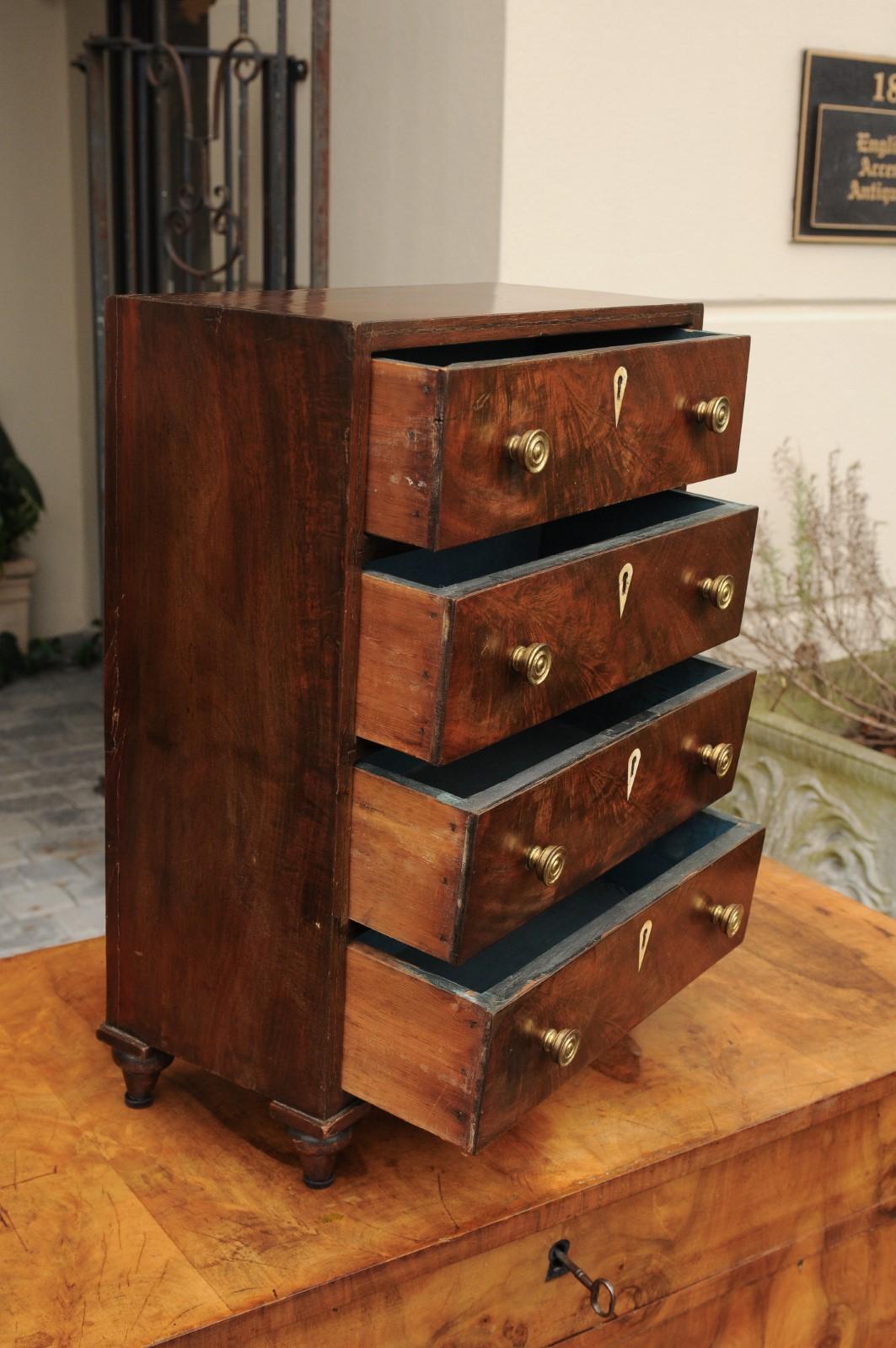 English Mahogany Mini Chest with Four Drawers and Toupie Feet, circa 1850 2
