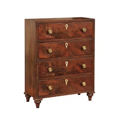 Antique English Mahogany Mini Chest with Four Drawers and Toupie Feet, circa 1850