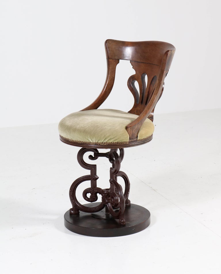 English Mahogany Nautical Captains Swivel Chair with Cast Iron Base