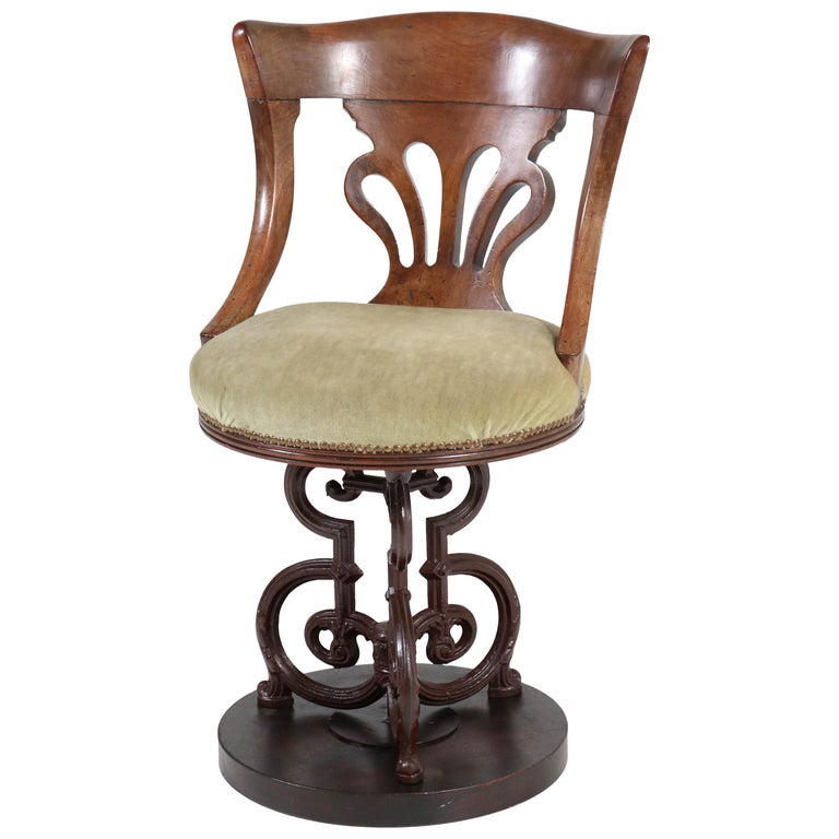 English Mahogany Nautical Captains Swivel Chair with Cast Iron Base