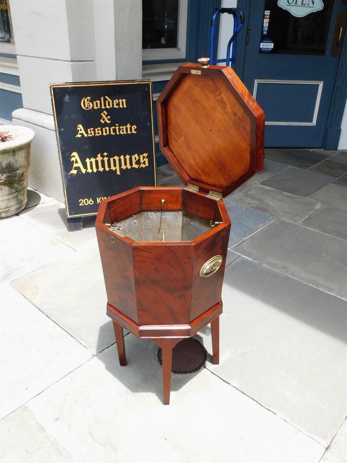 English Mahogany Octagon Wine Cellarette on Stand with Orig. Lead Liner, C. 1780 5