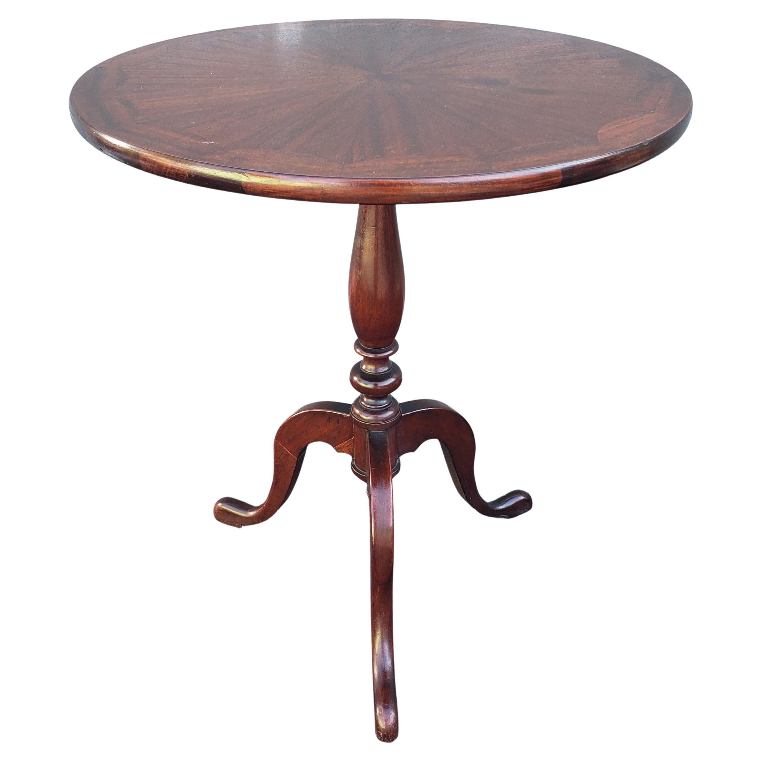 19th Century English Mahogany One Board Parquetry Tilt-Top Tea Table Desert Table, C. 1860s For Sale