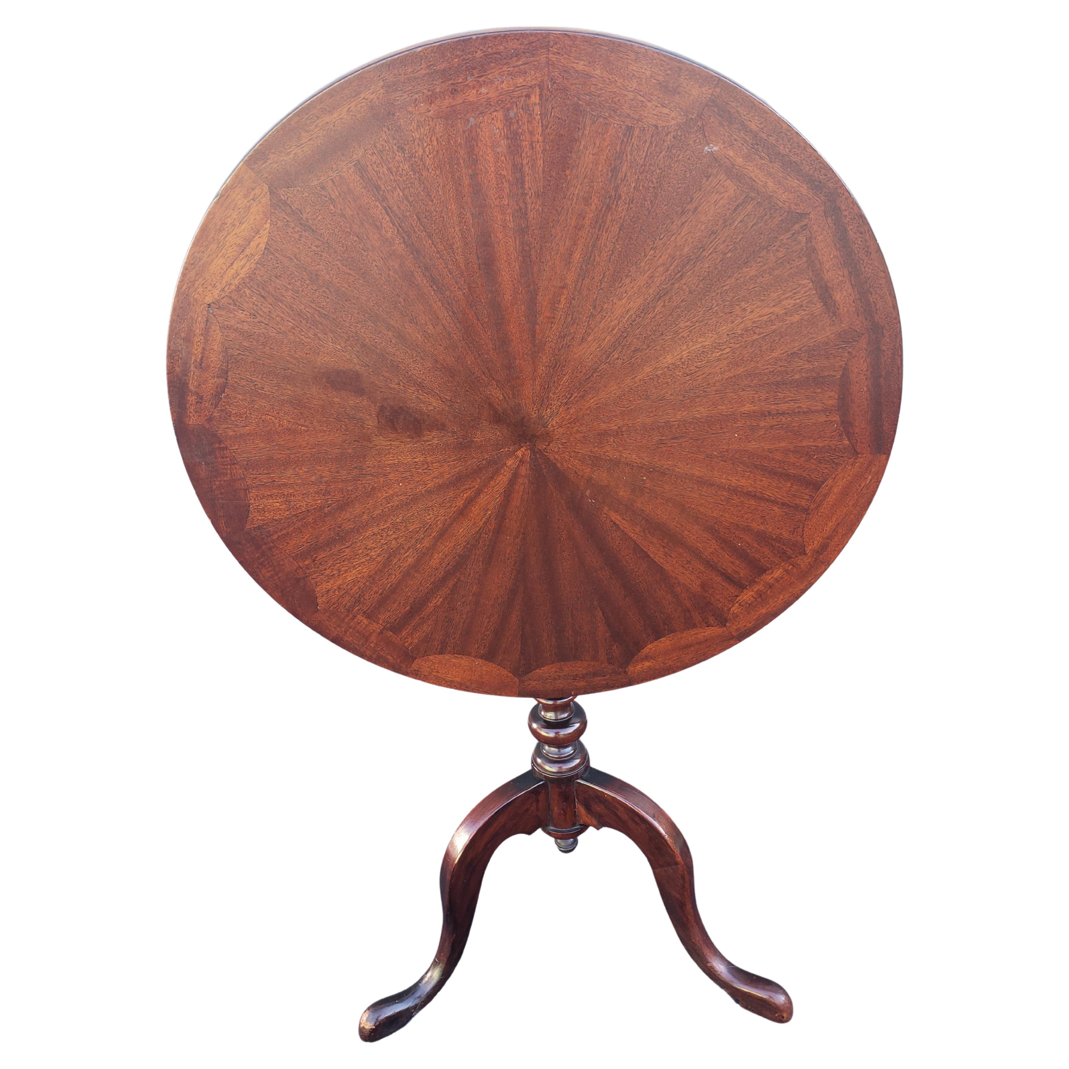 English Mahogany One Board Parquetry Tilt-Top Tea Table Desert Table, C. 1860s For Sale 1