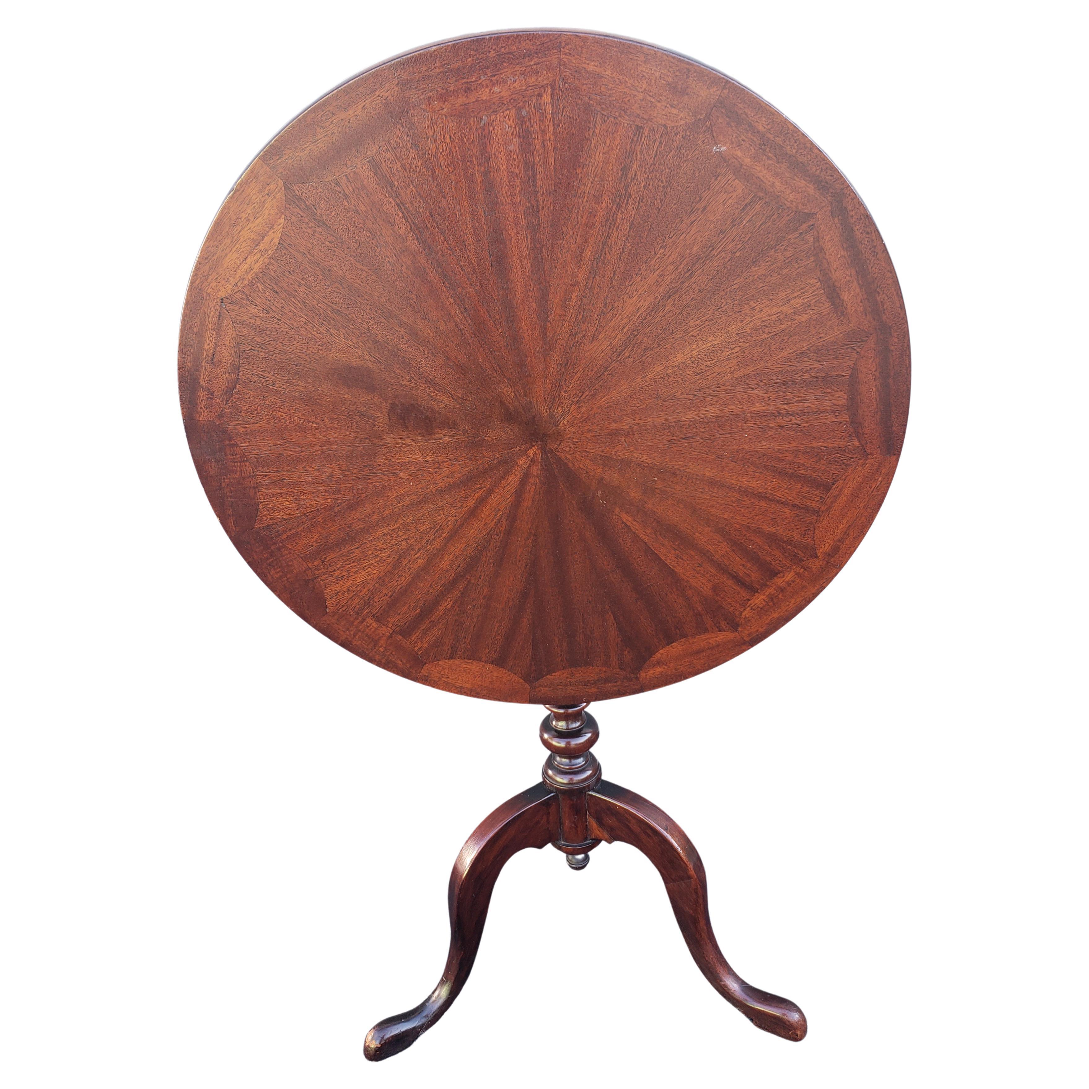 English Mahogany One Board Parquetry Tilt-Top Tea Table Desert Table, C. 1860s For Sale